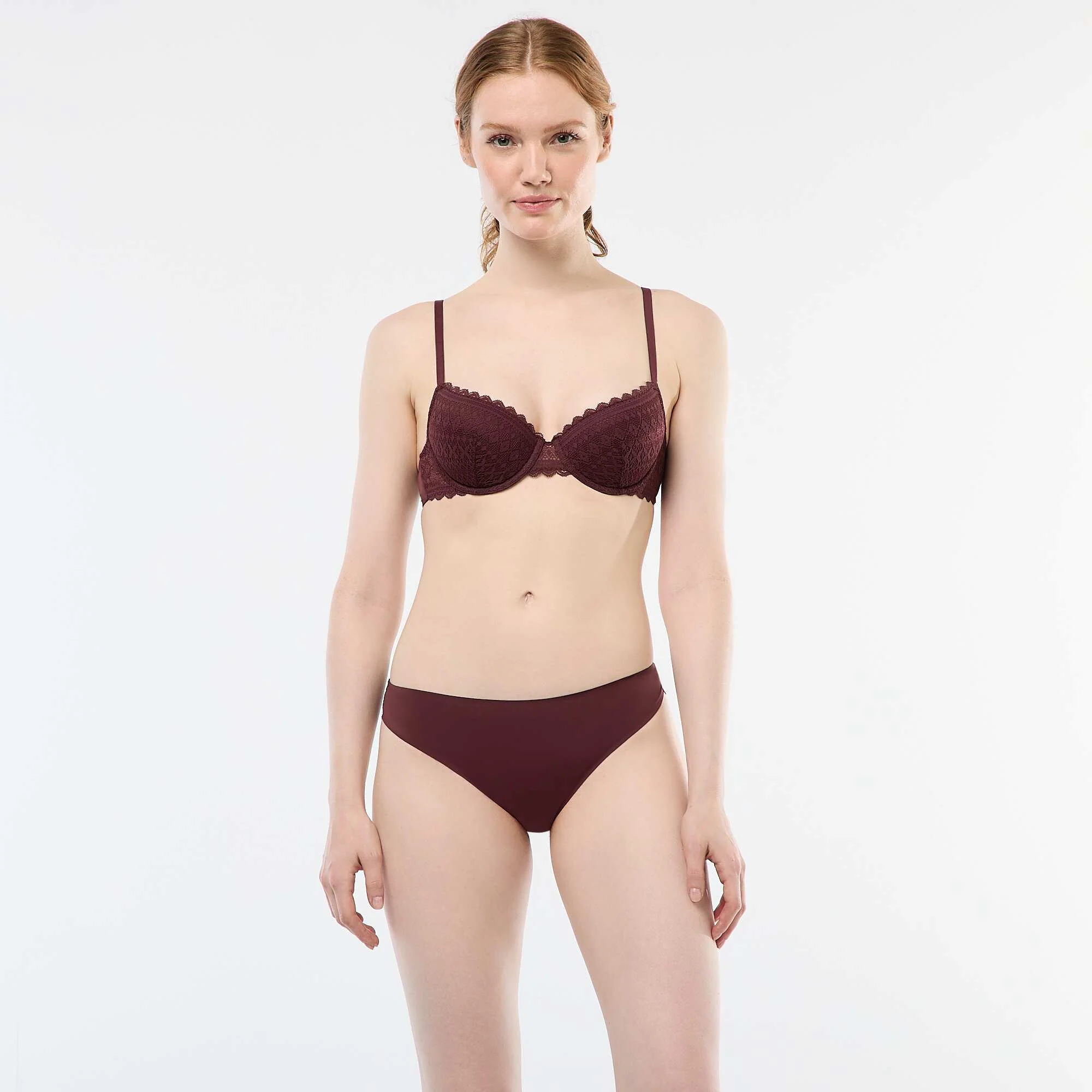 Microfiber and Lace Panties BROWN