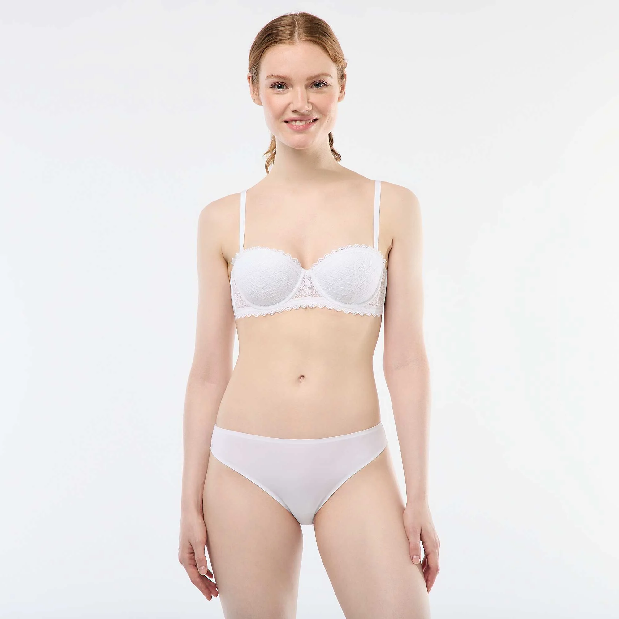 Microfiber and Lace Panties WHITE