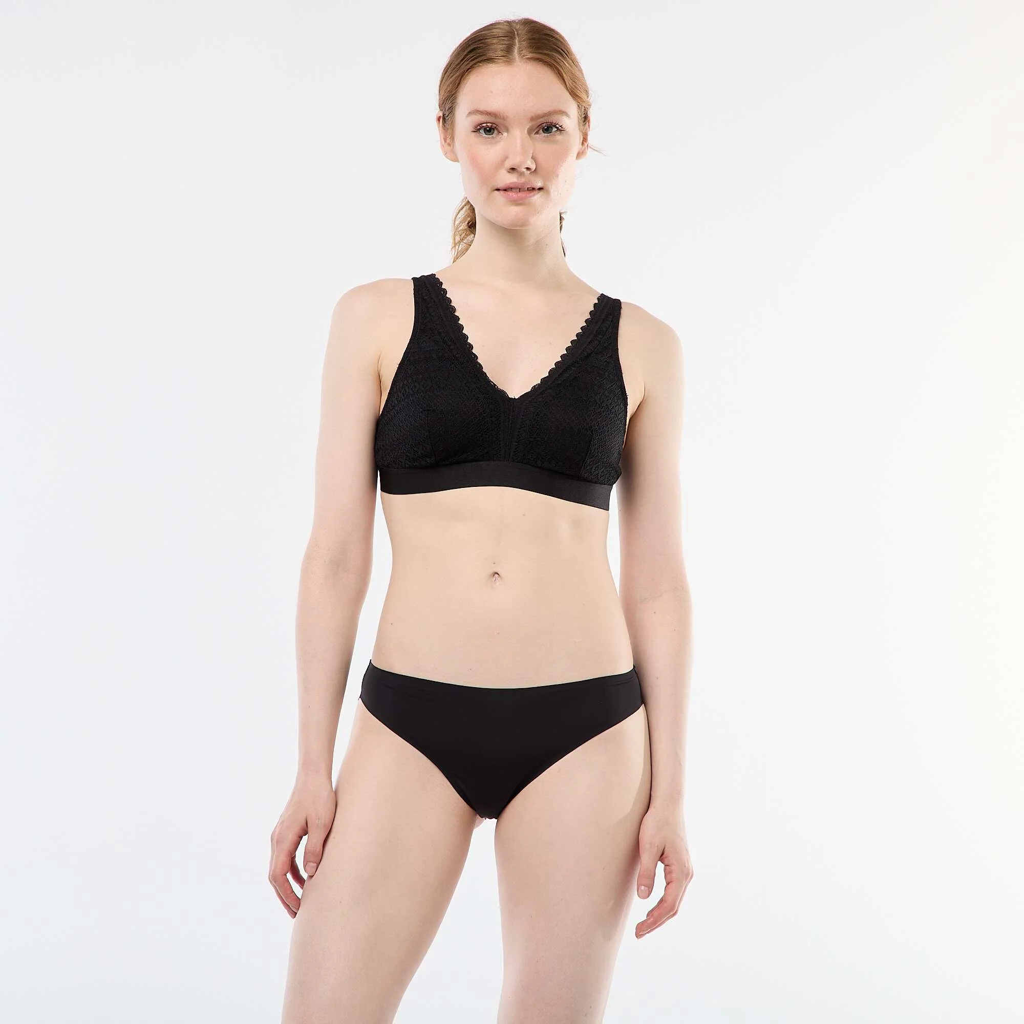 Microfibre and lace briefs BLACK