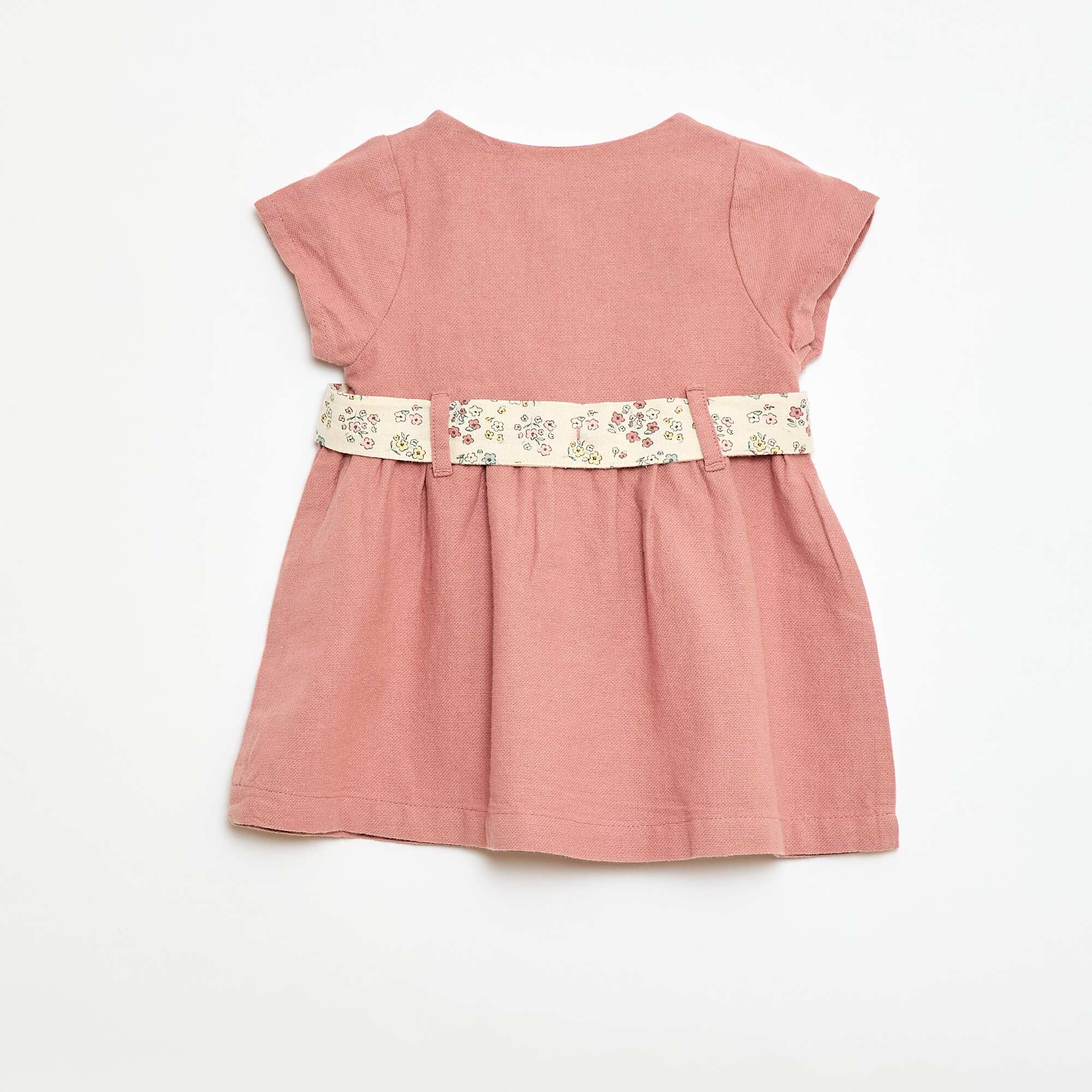 Mixed Linen Dress with Belt PINK - Image 2