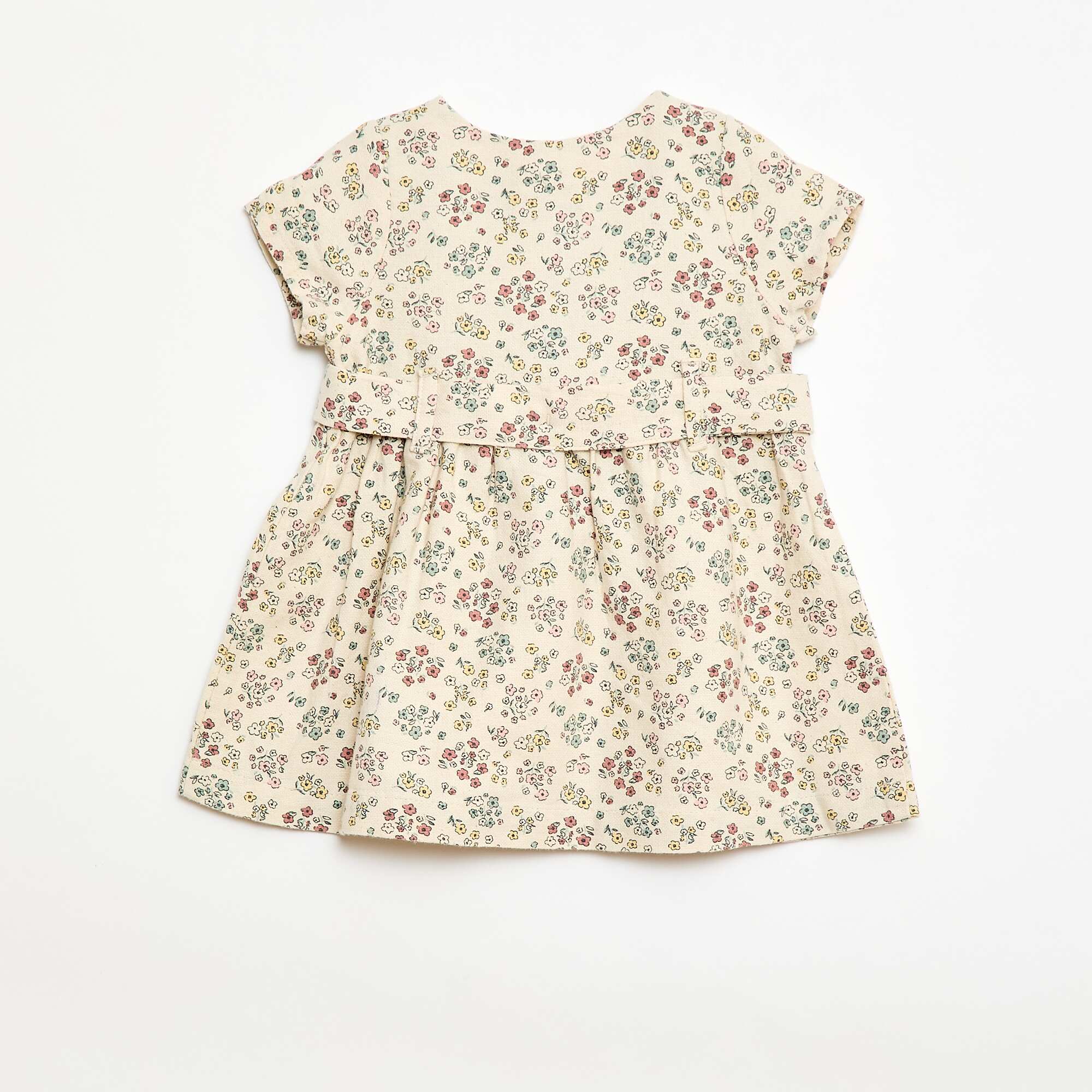 Mixed Linen Dress with Belt WHITE - Image 2