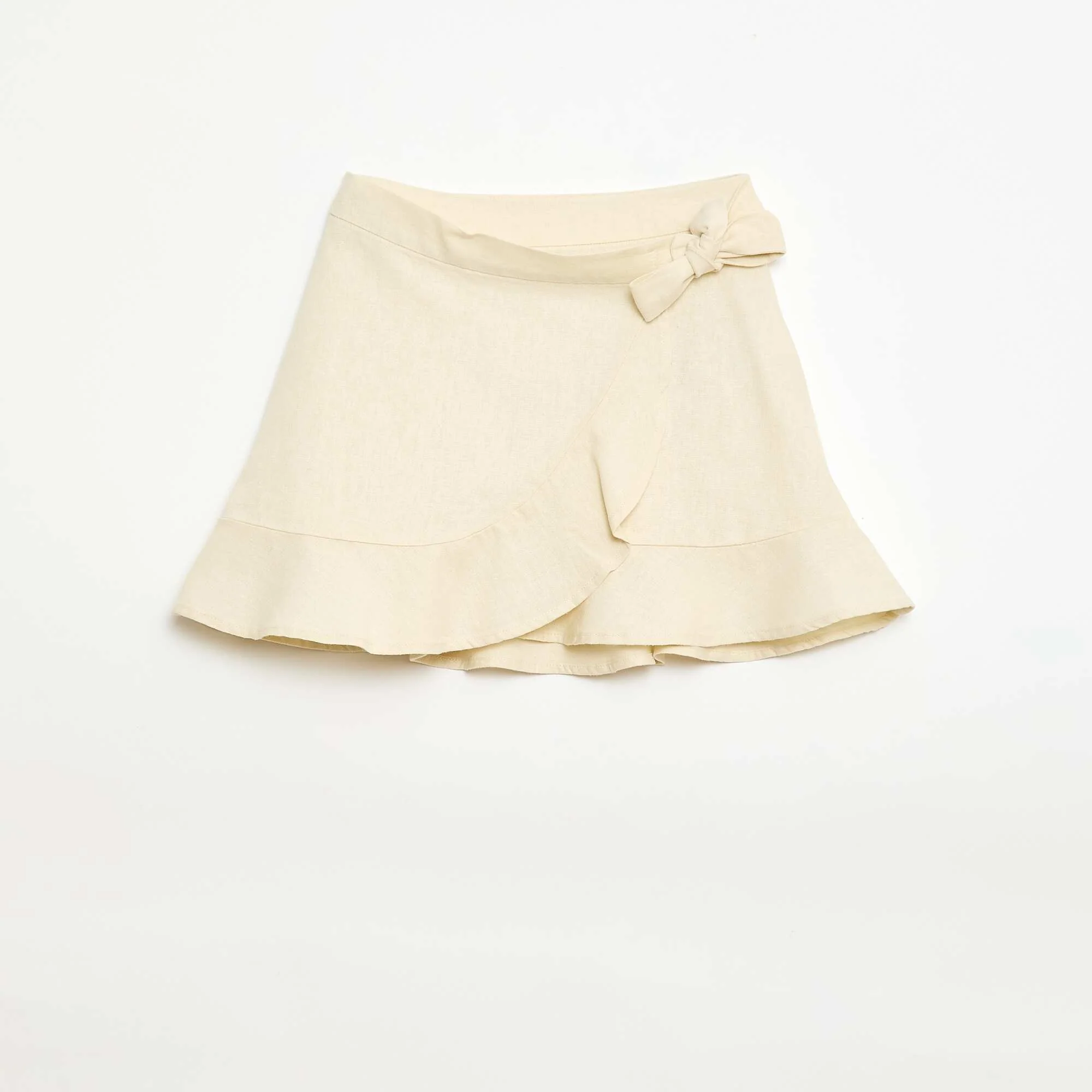 Mixed Linen Ruffle Skirt WHITE