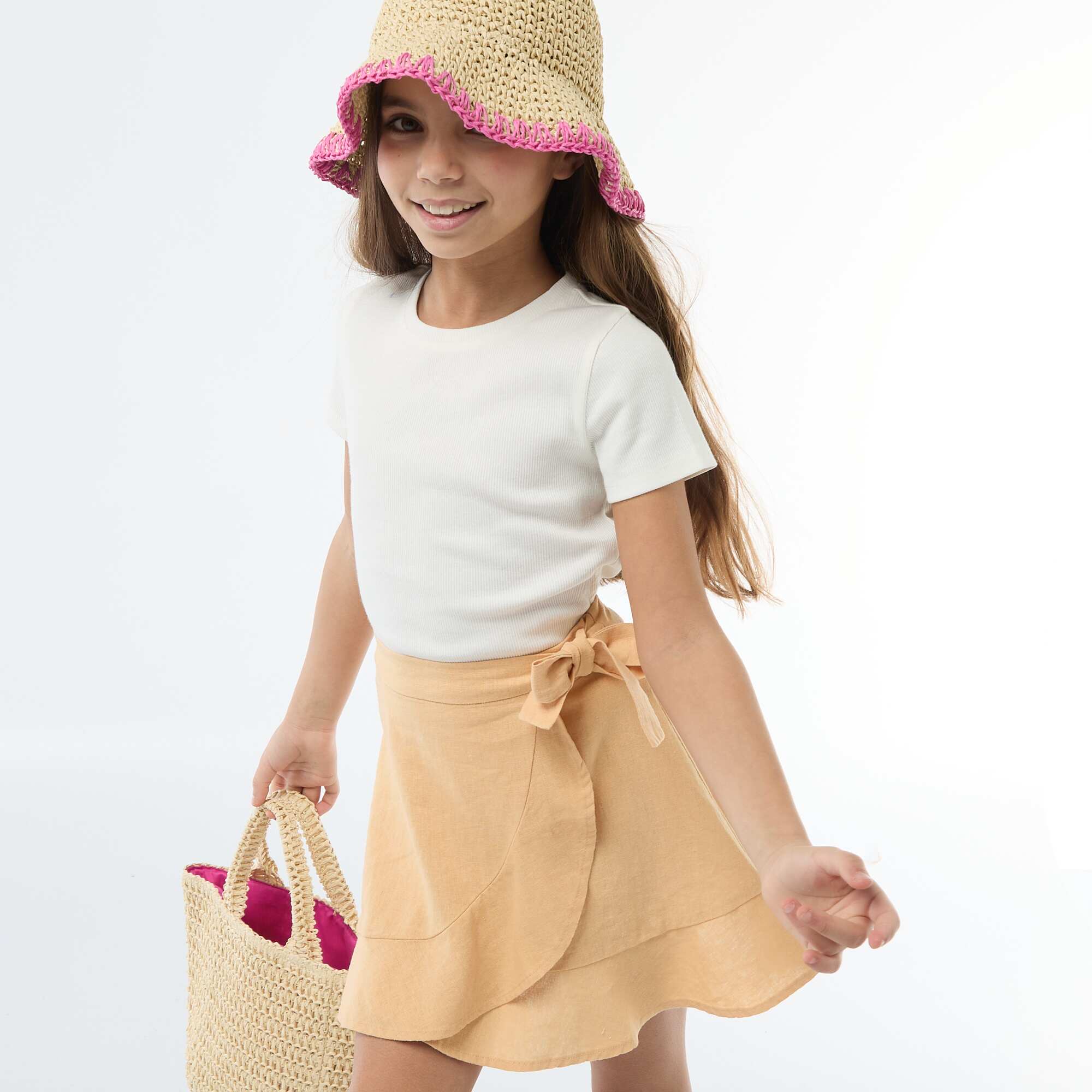 Mixed Linen Ruffle Skirt YELLOW
