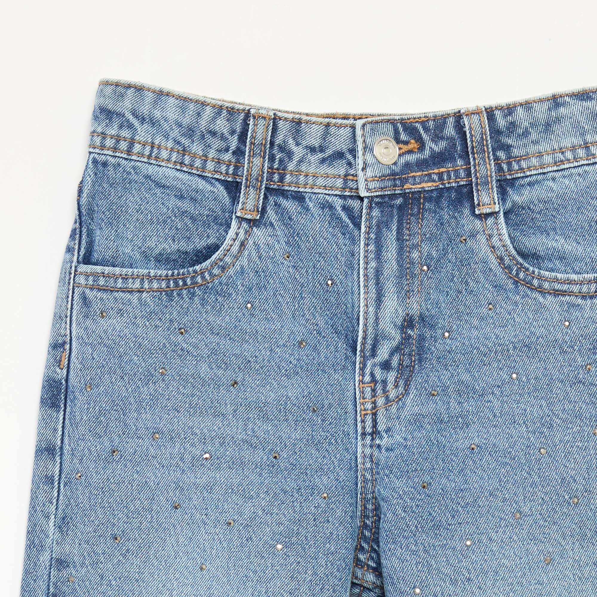 Mom fit denim trousers with rhinestones BLUE - Image 3