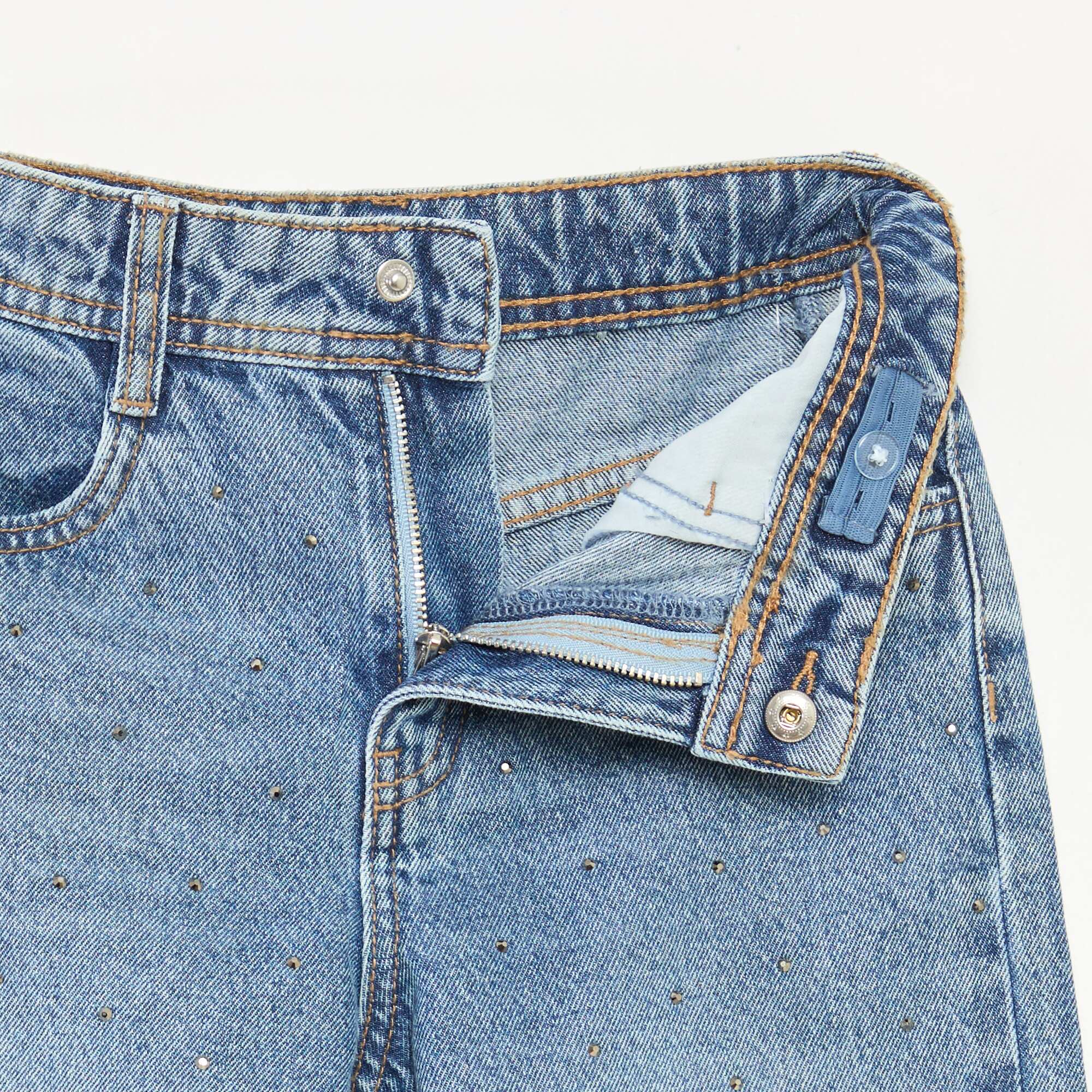 Mom fit denim trousers with rhinestones BLUE - Image 4