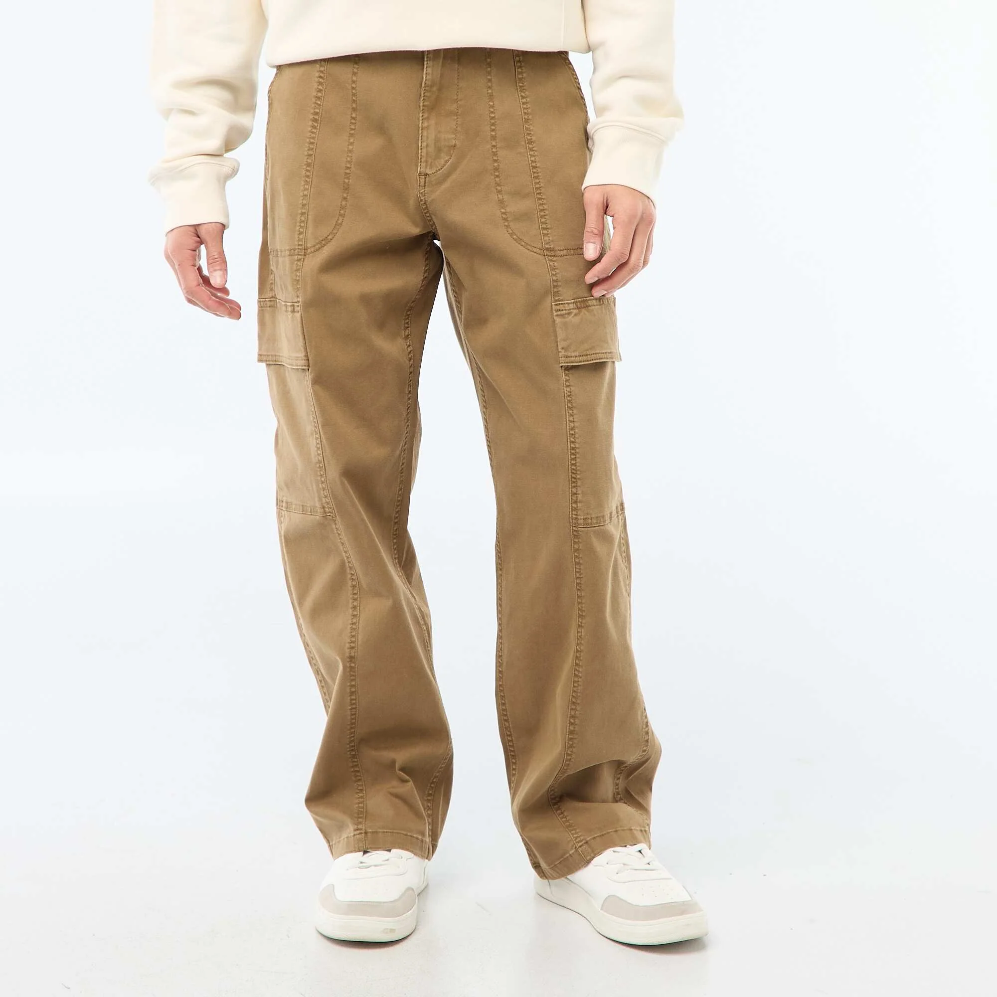 Multi-Pocket Solid Straight Leg Trousers / Regular Fit BROWN - Image 2