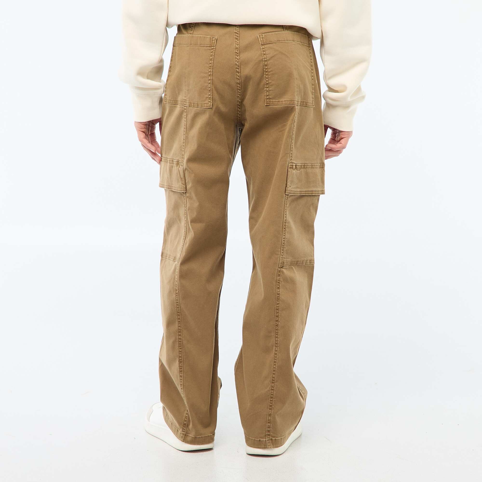 Multi-Pocket Solid Straight Leg Trousers / Regular Fit BROWN - Image 3