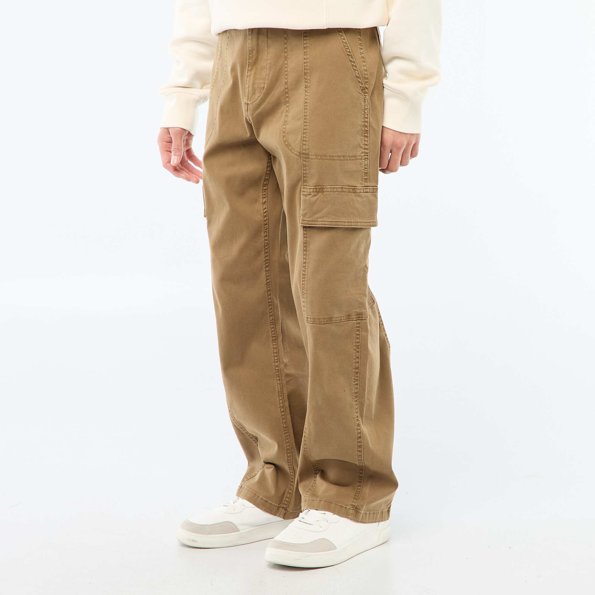 Multi-Pocket Solid Straight Leg Trousers / Regular Fit BROWN - Image 4