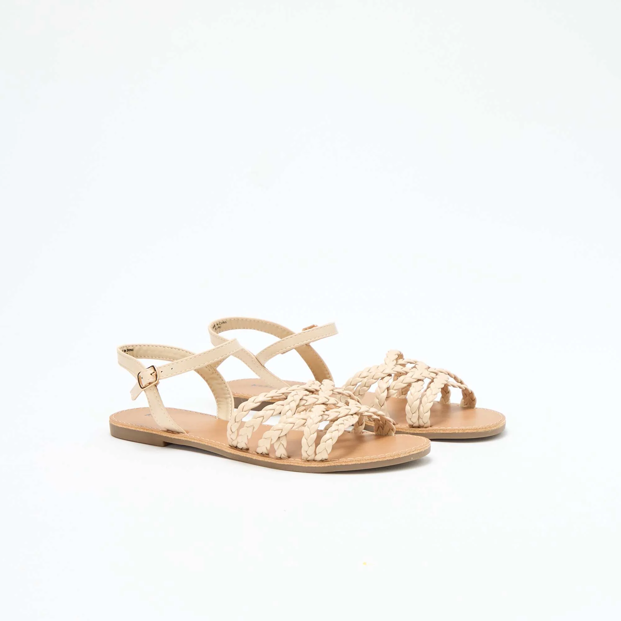 Multi-Strap Braided Sandals BEIGE