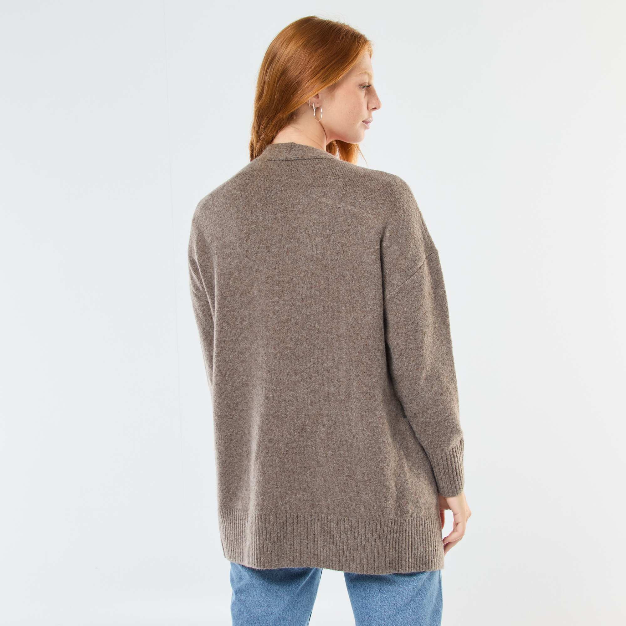 Open Front Long Cardigan BROWN - Image 3