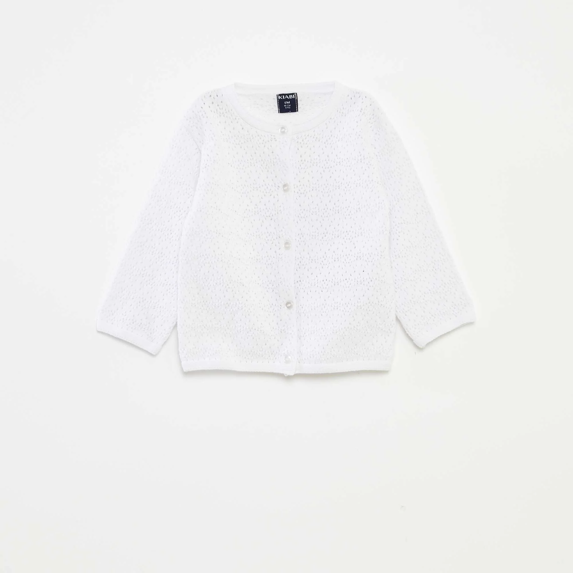 Openwork knit buttoned cardigan WHITE