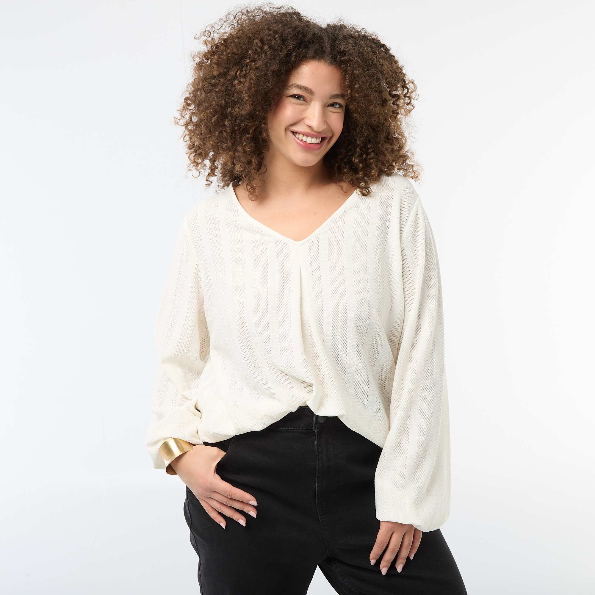 Openwork Knit Short-Sleeve T-Shirt WHITE