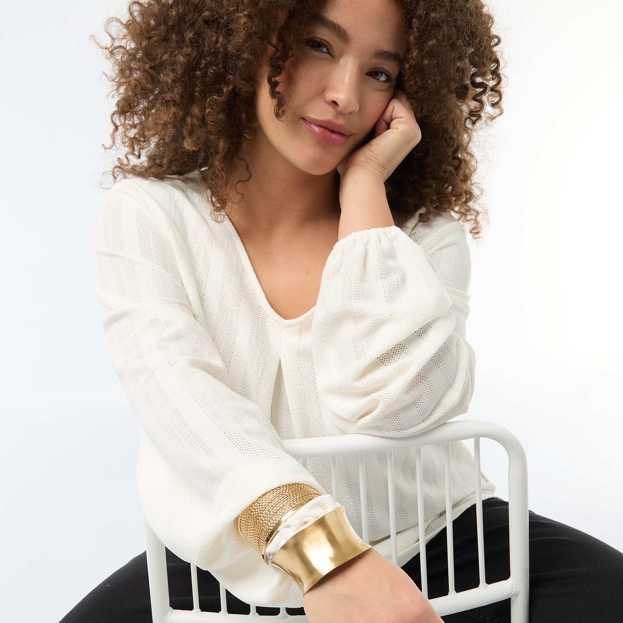 Openwork Knit Short-Sleeve T-Shirt WHITE - Image 3