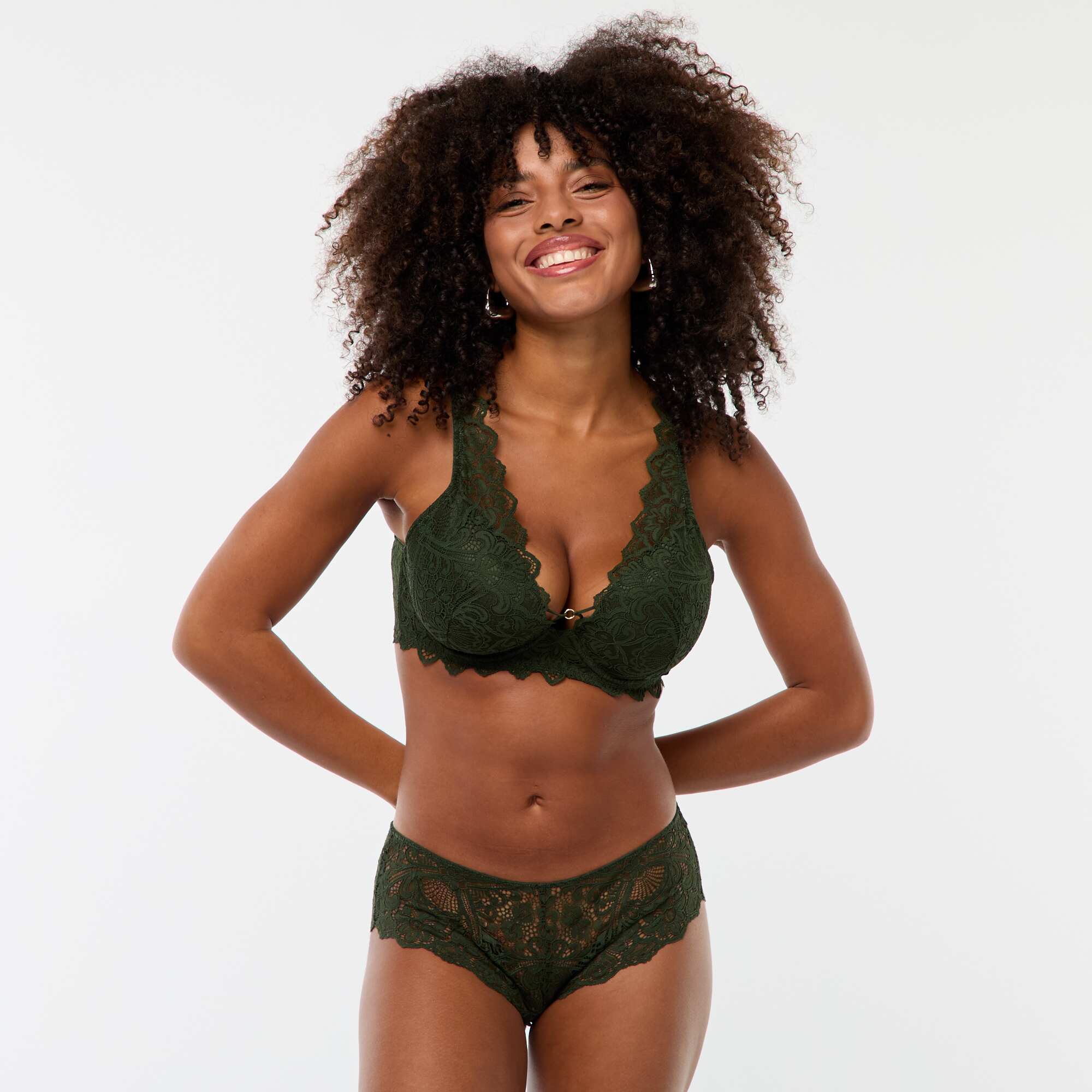 Openwork lace boy shorts with decorative jewel KHAKI