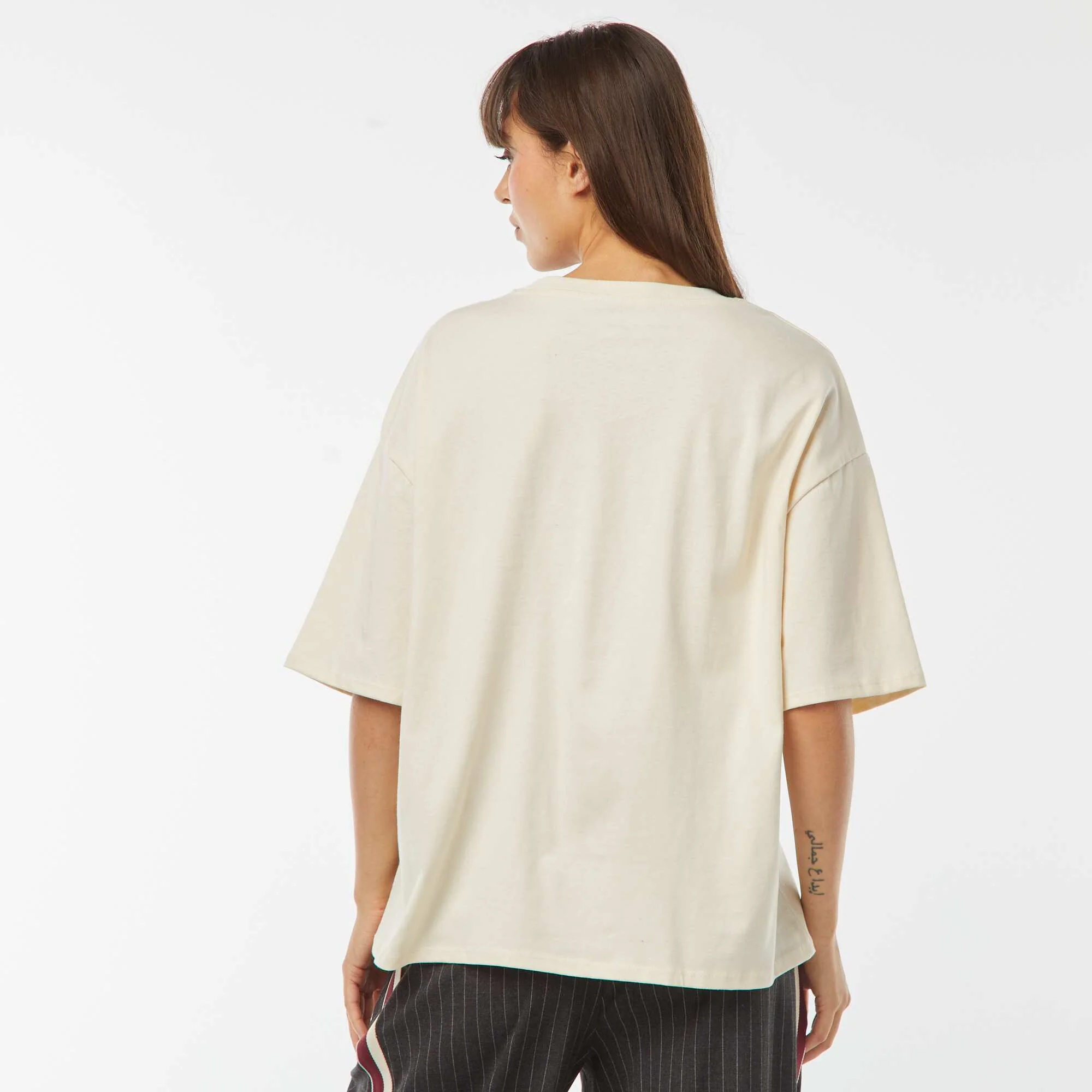 Oversized round neck T-shirt BEIGE - Image 3