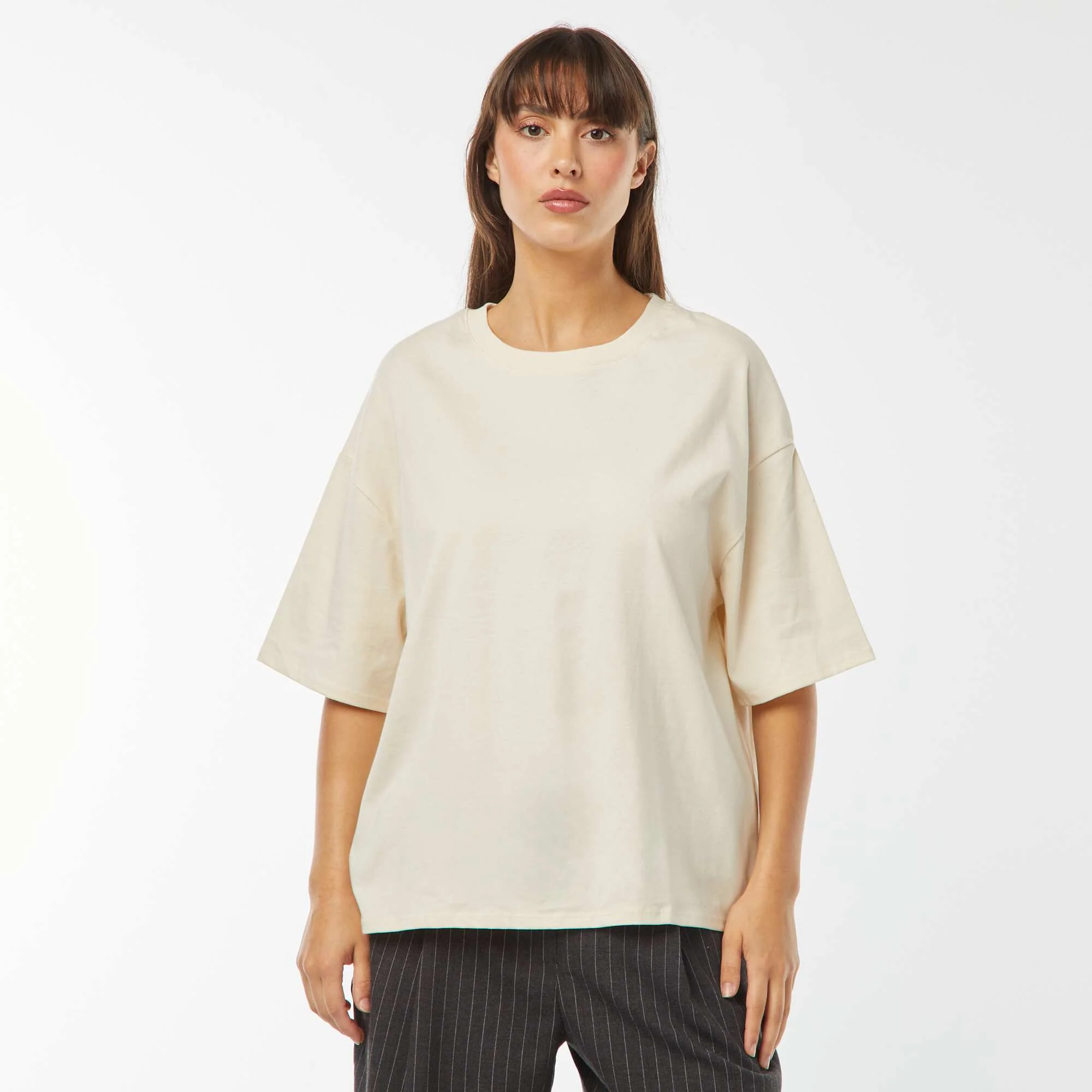 Oversized round neck T-shirt BEIGE - Image 4