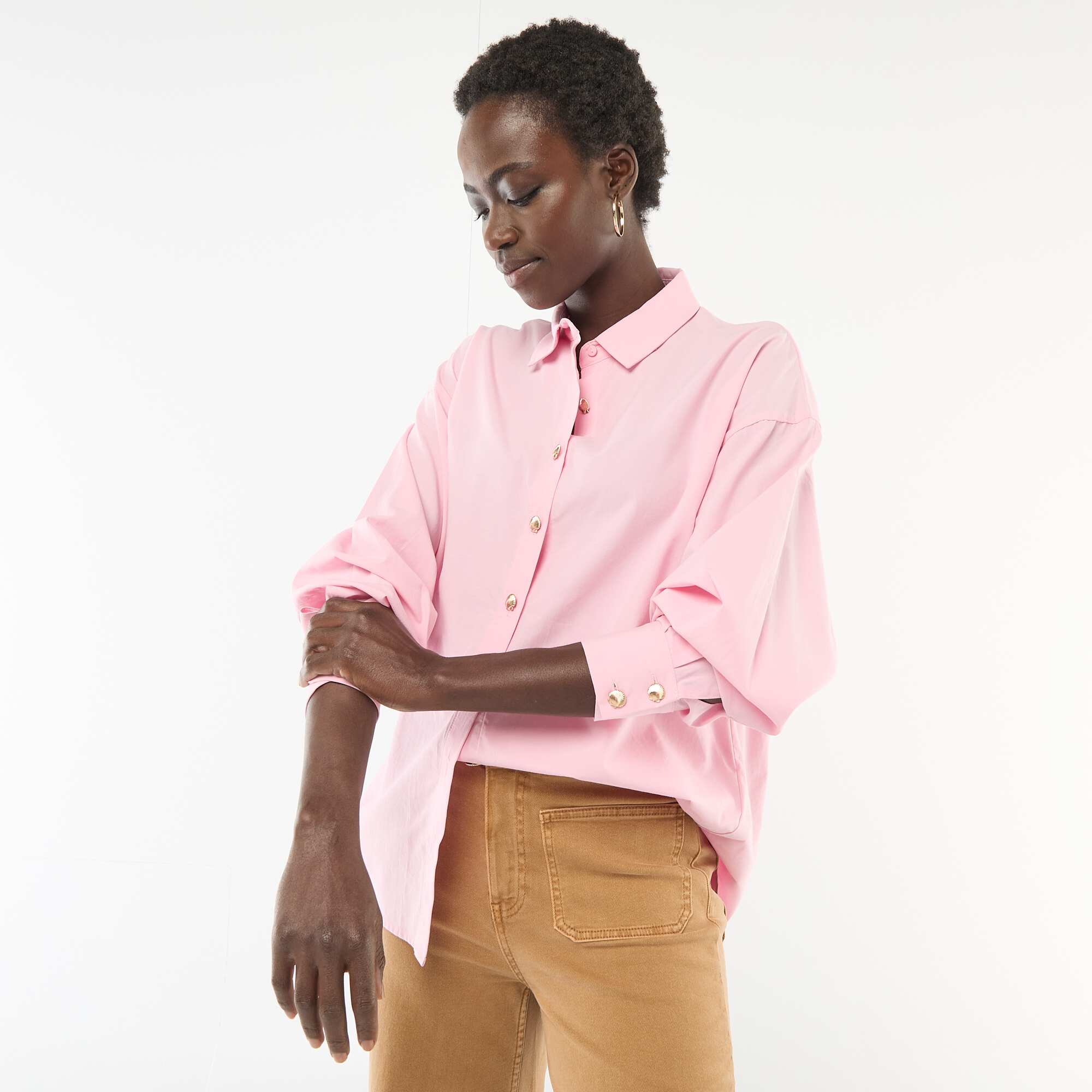 Oversized Shell Button Shirt PINK