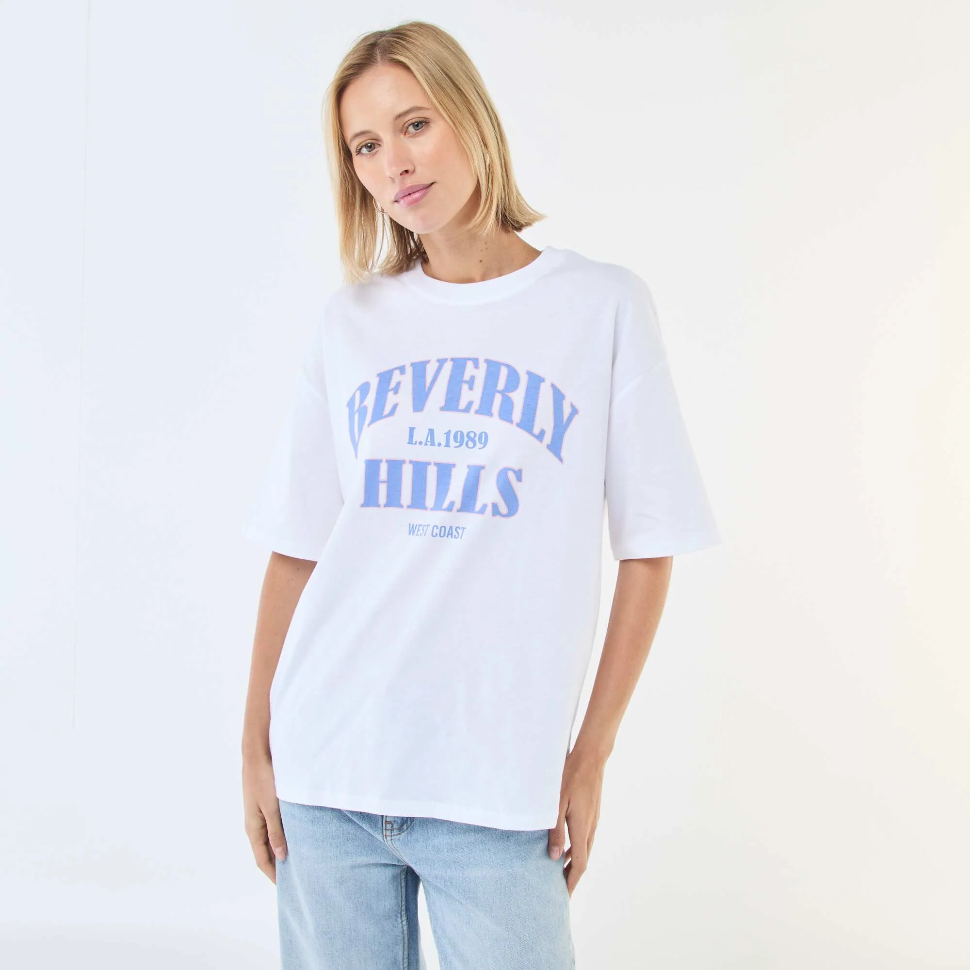 Oversized Slogan T-shirt BLUE - Image 3