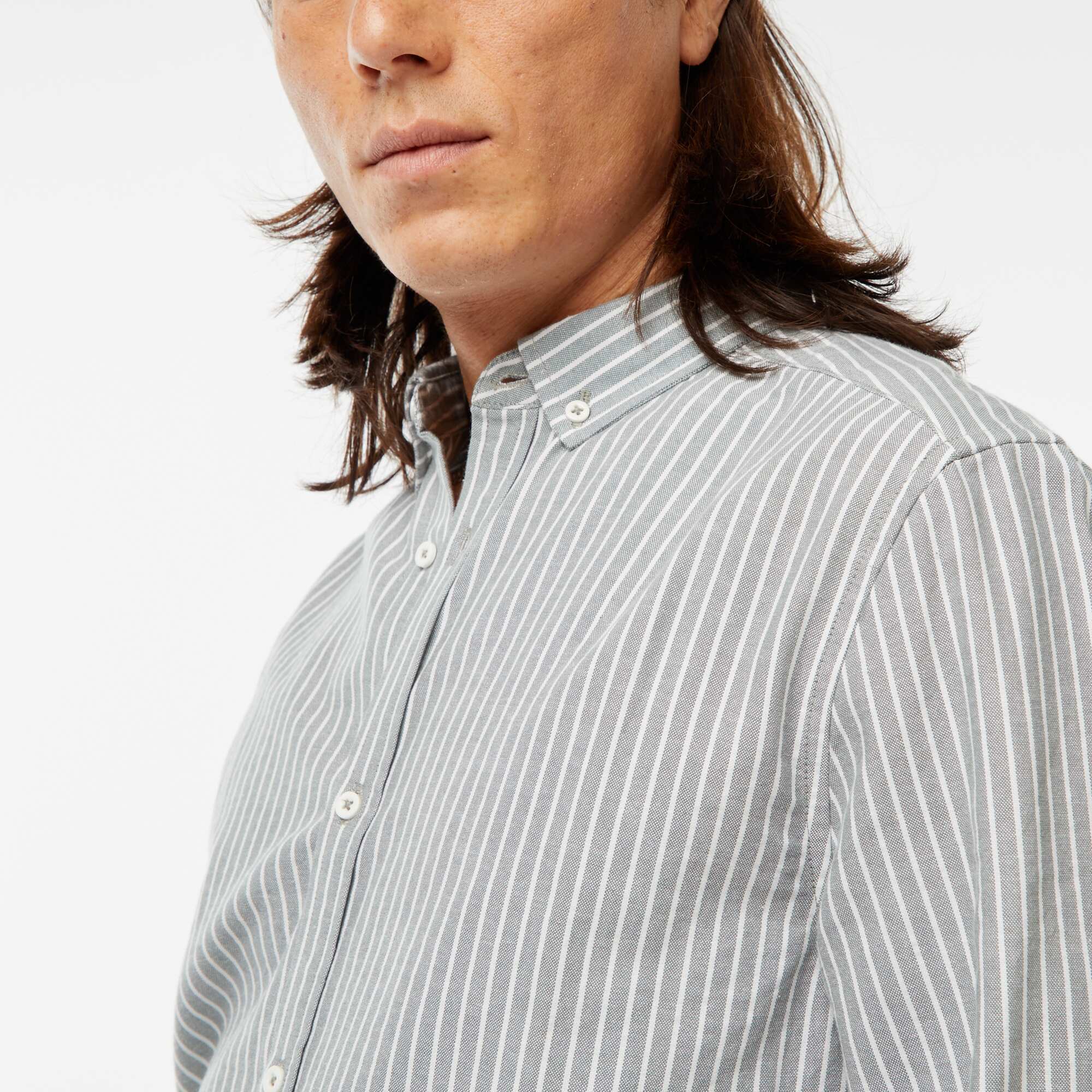 Oxford shirt with striped pattern GREEN - Image 4