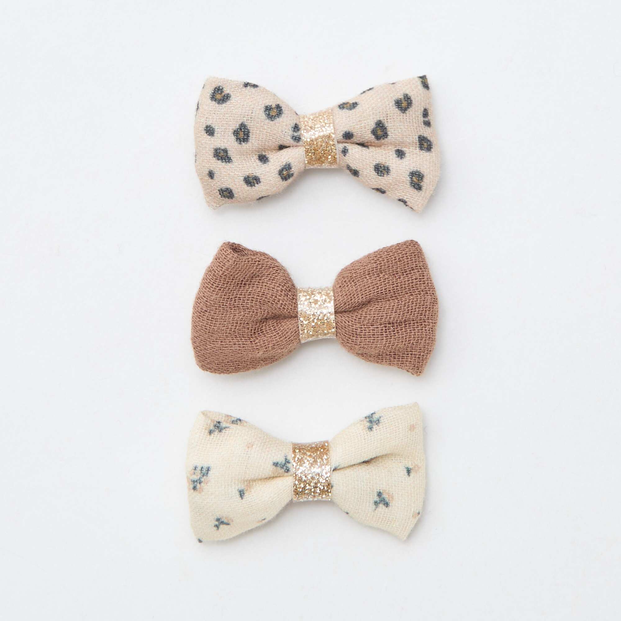 Pack of 3 alligator clips with bow BROWN