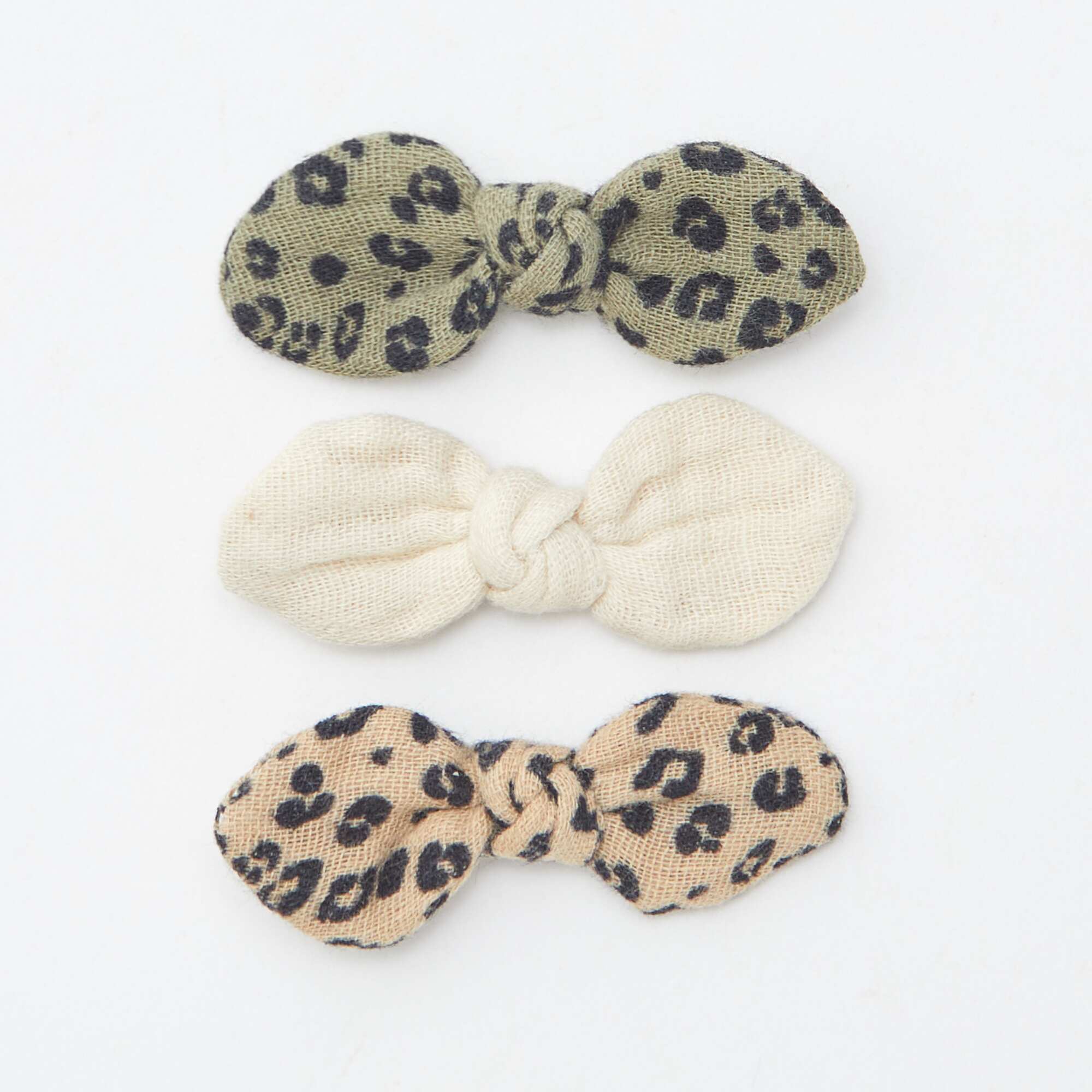 Pack of 3 alligator clips with bow KHAKI
