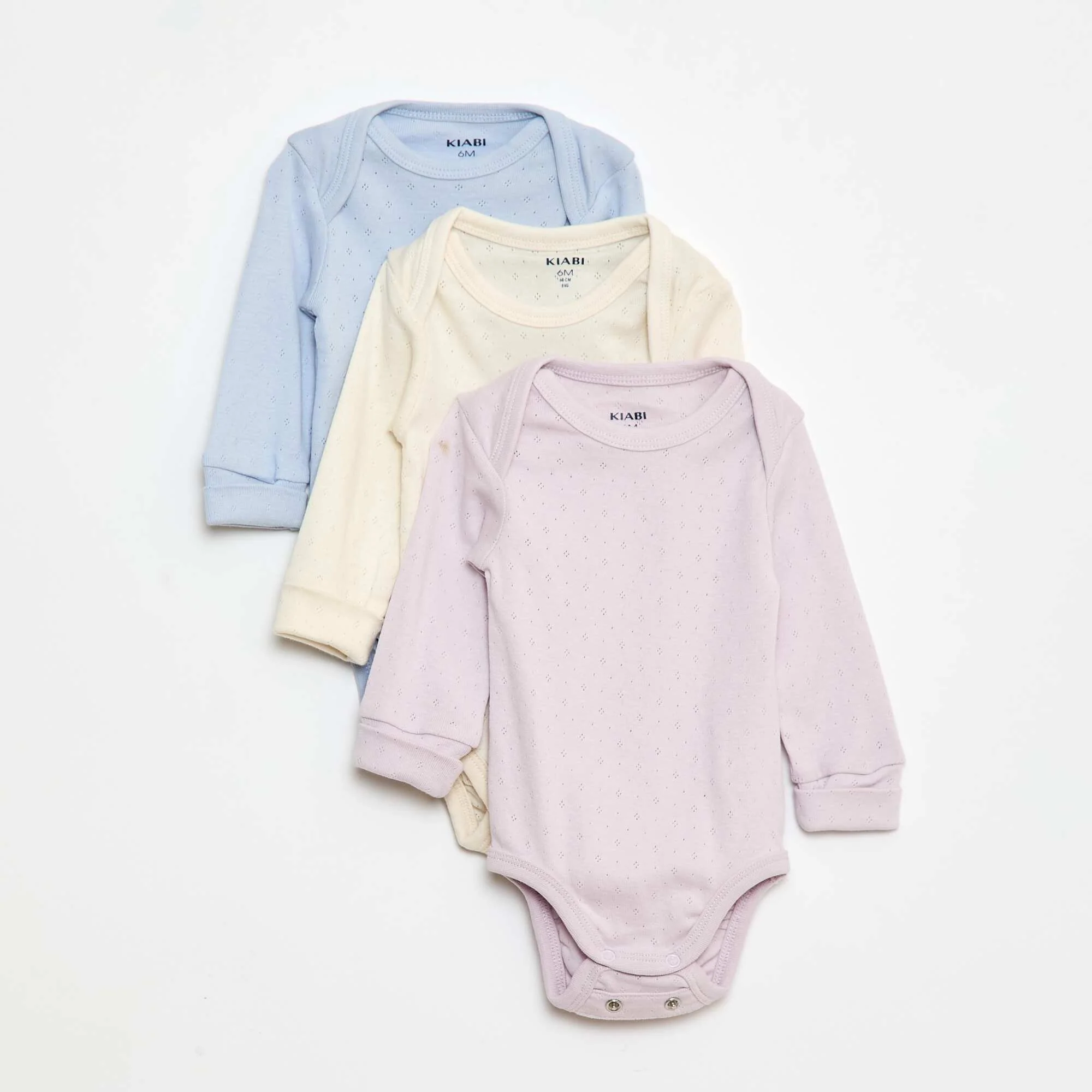 Pack of 3 bodies with envelope neckline and long sleeves PURPLE