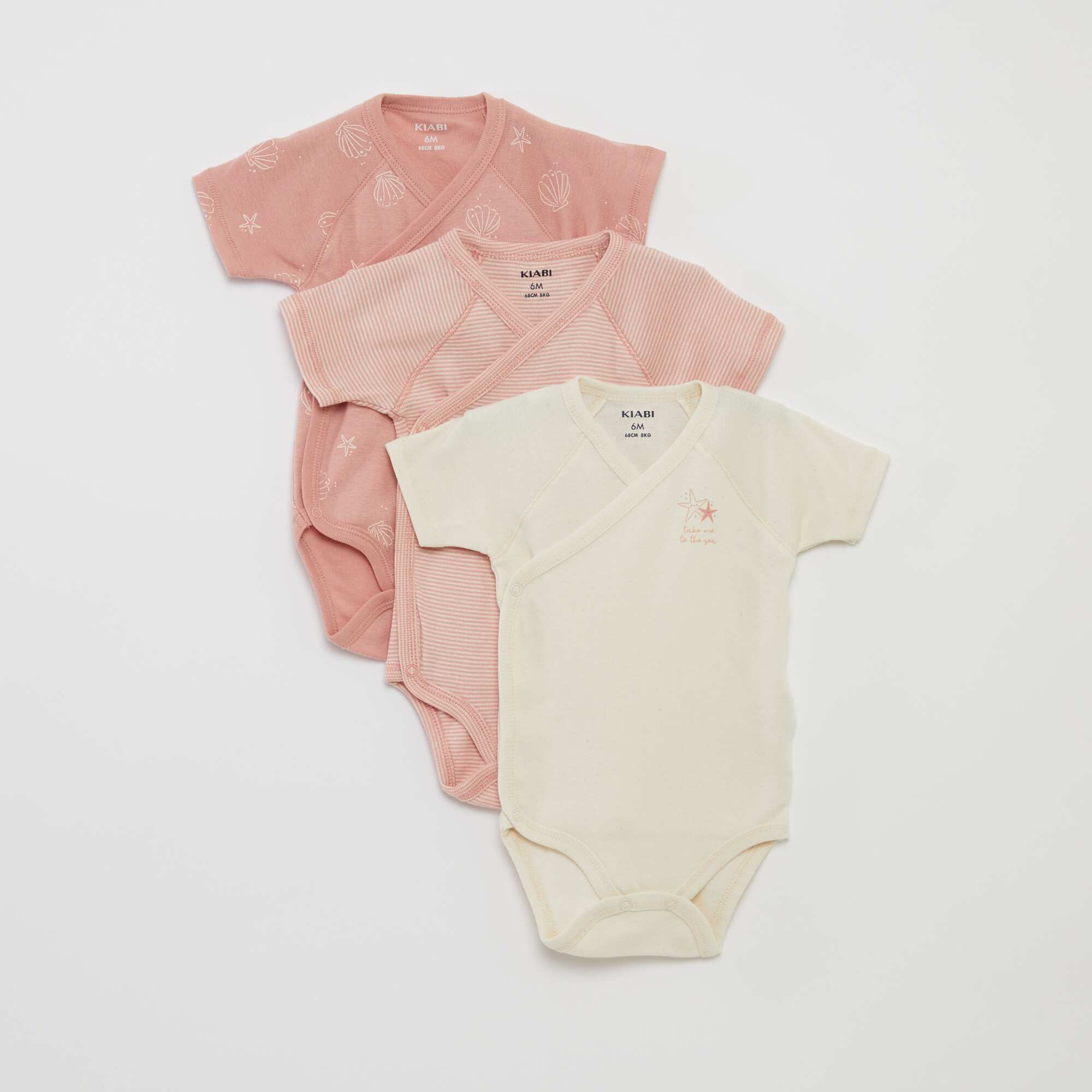Pack of 3 bodysuits with crossover collar PINK
