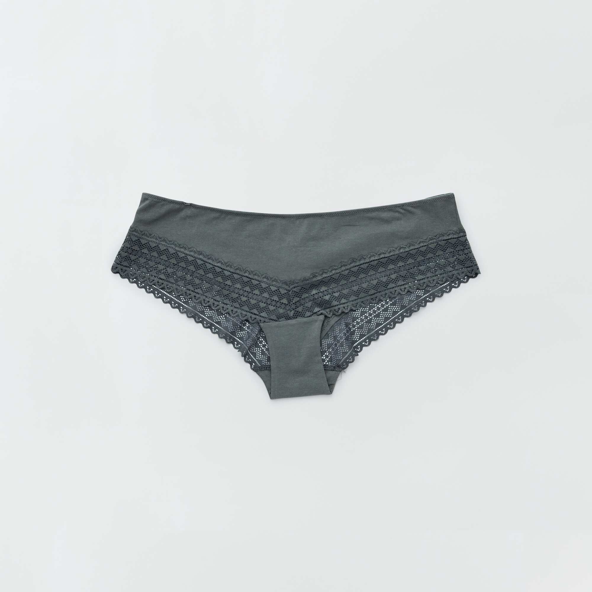 Pack of 3 cotton and lace boy shorts grey pink - Image 4