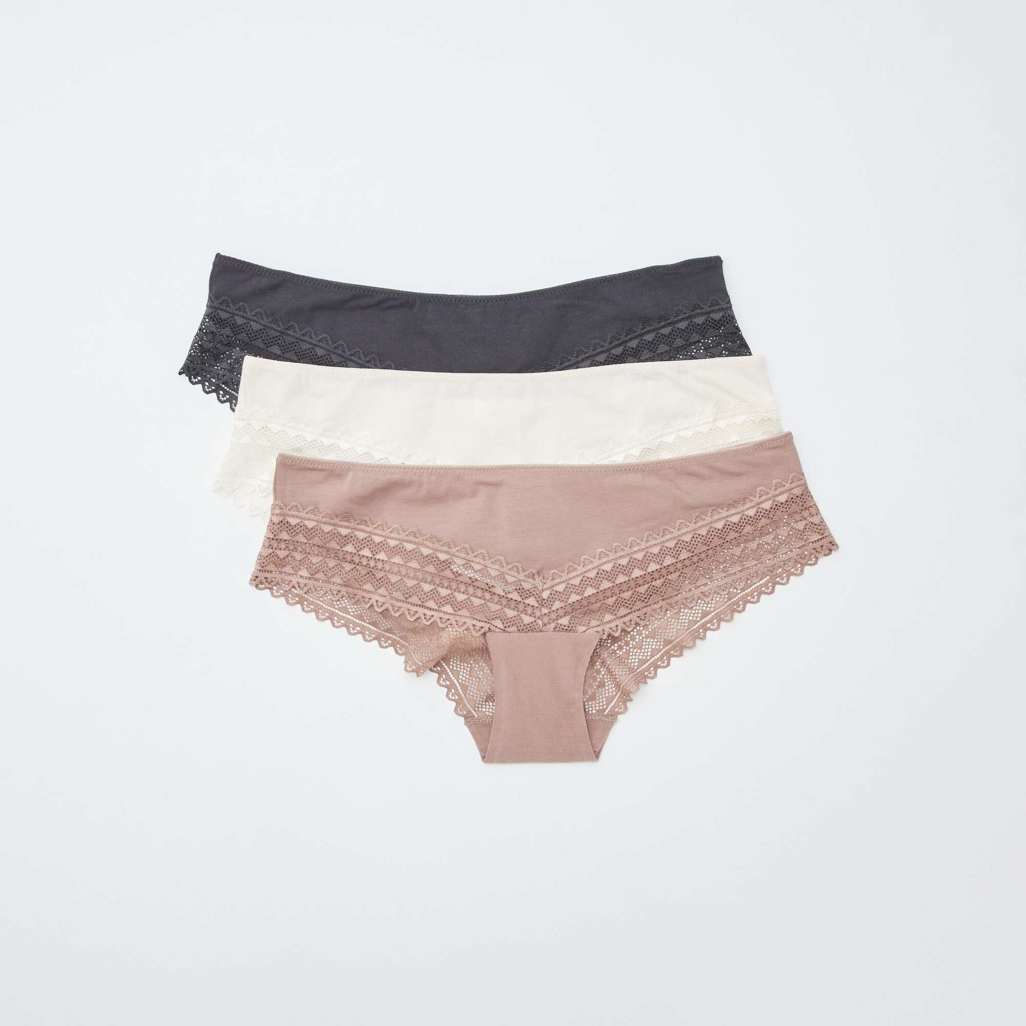 Pack of 3 cotton and lace boy shorts PINK