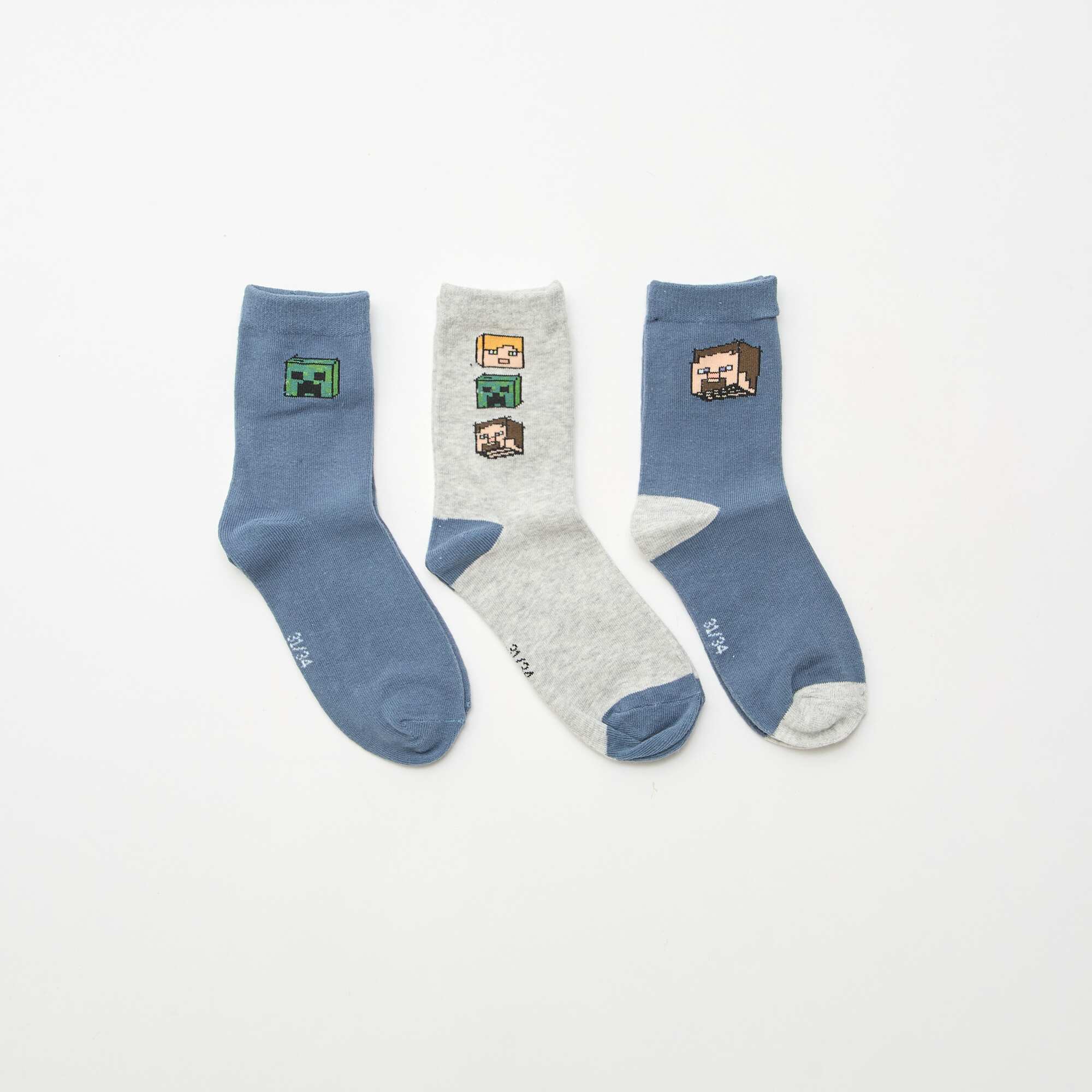 Pack of 3 'Minecraft' Mid-Calf Socks GREY - Image 2