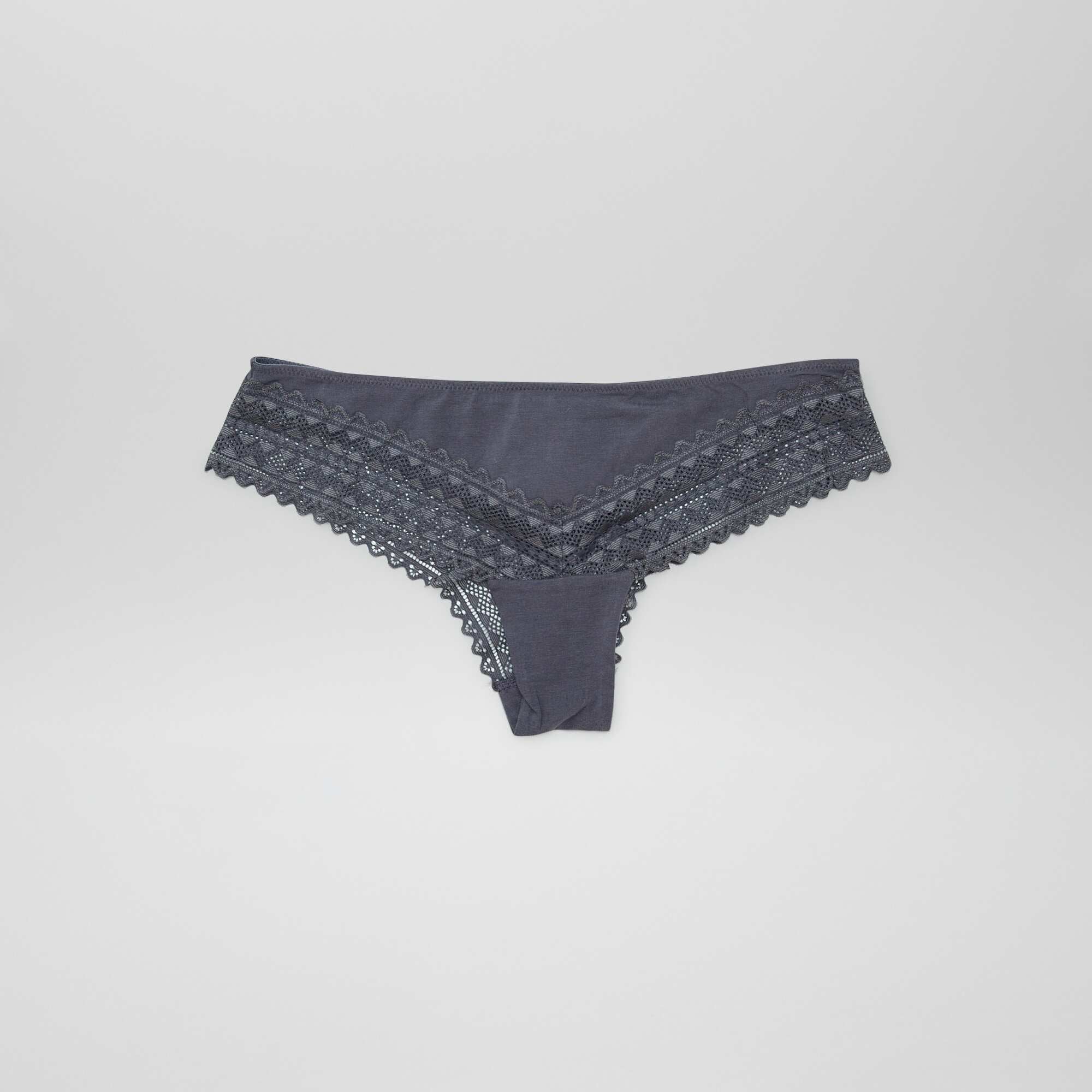 Pack of 3 pairs of cotton and lace Brazilian briefs BLUE - Image 4