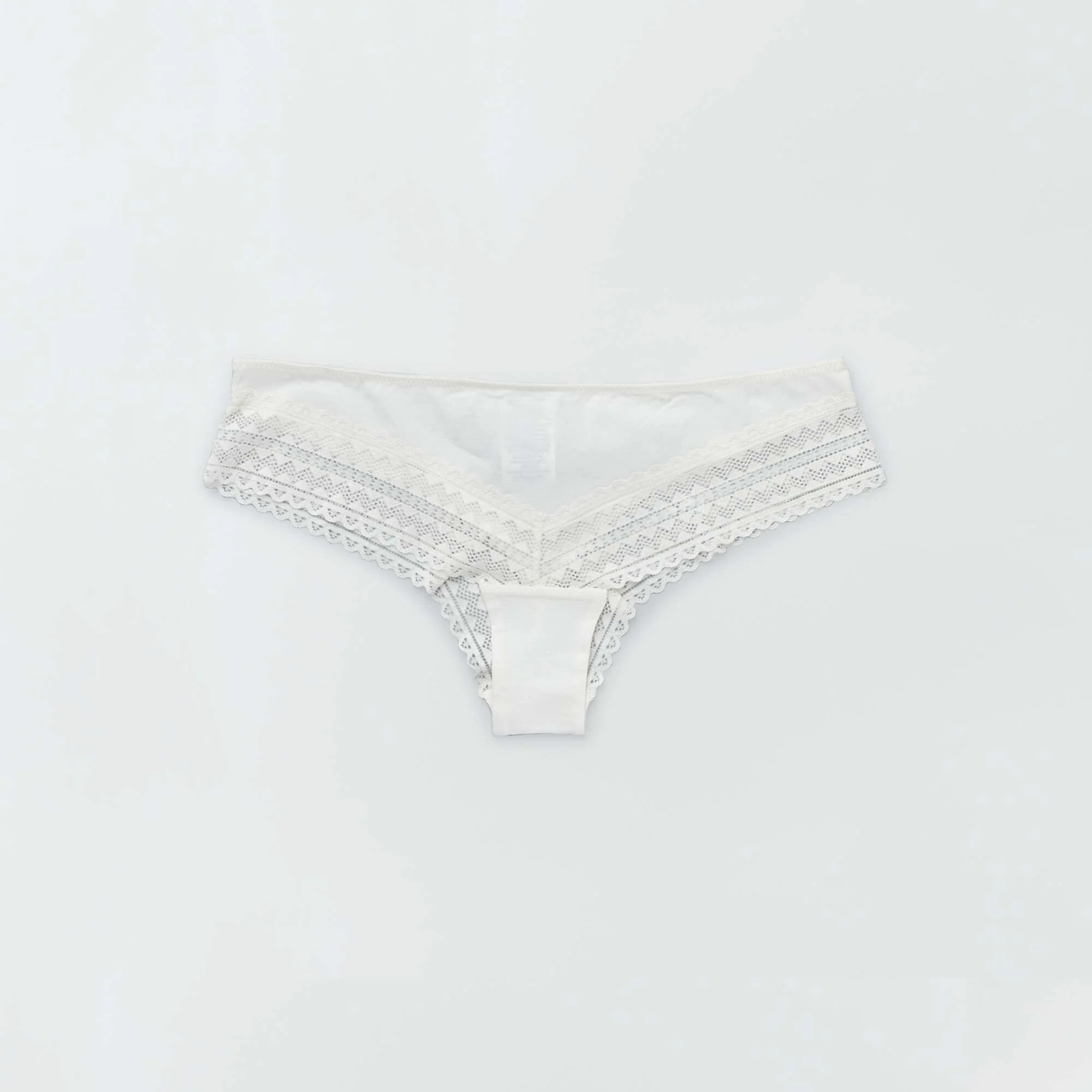 Pack of 3 pairs of cotton and lace Brazilian briefs grey pink - Image 4
