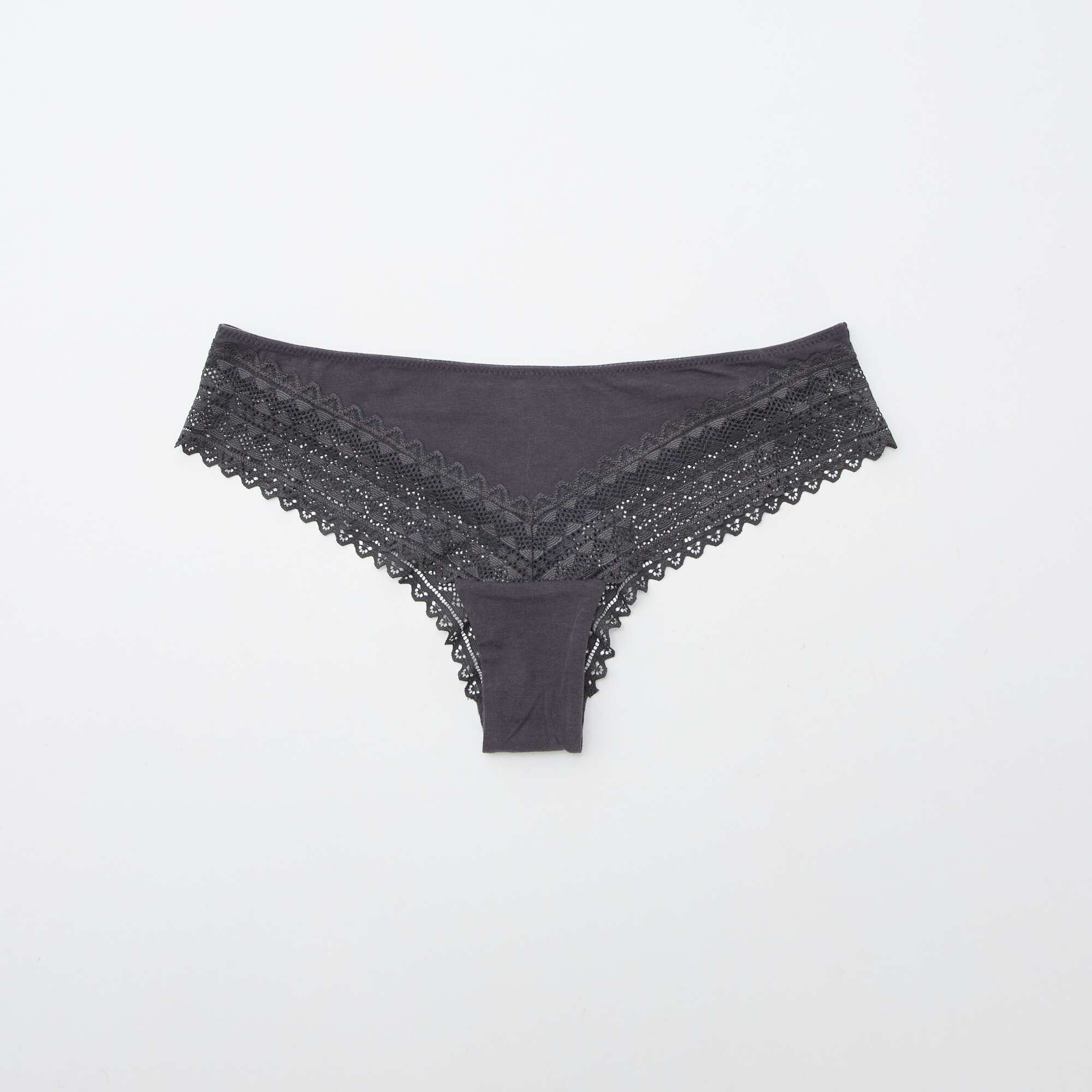 Pack of 3 pairs of cotton and lace tanga briefs PINK - Image 2