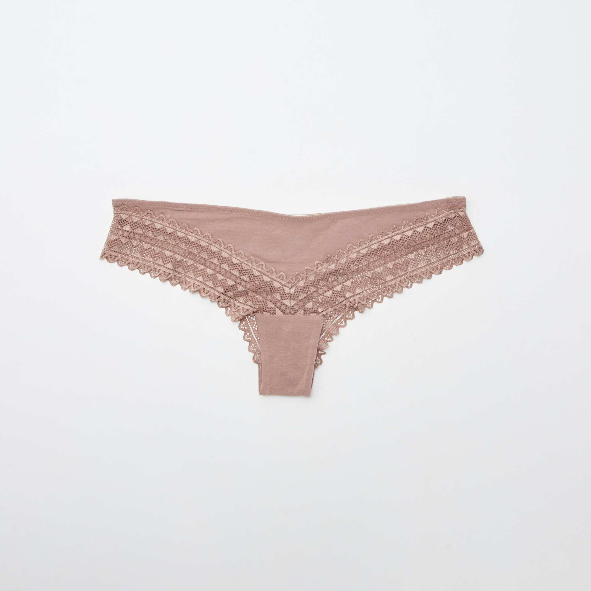 Pack of 3 pairs of cotton and lace tanga briefs PINK - Image 4