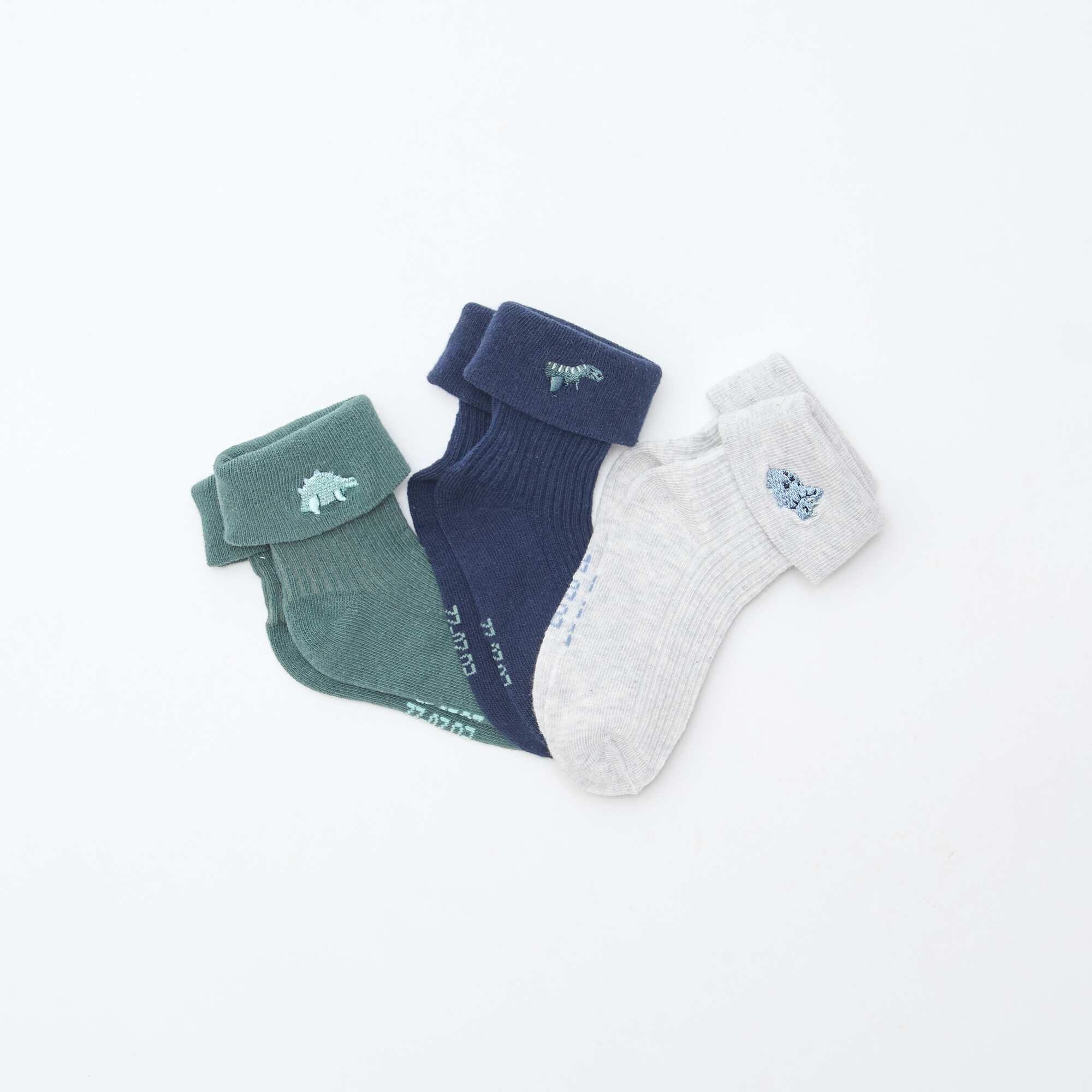 Pack of 3 pairs of socks with embroidered detail GREEN