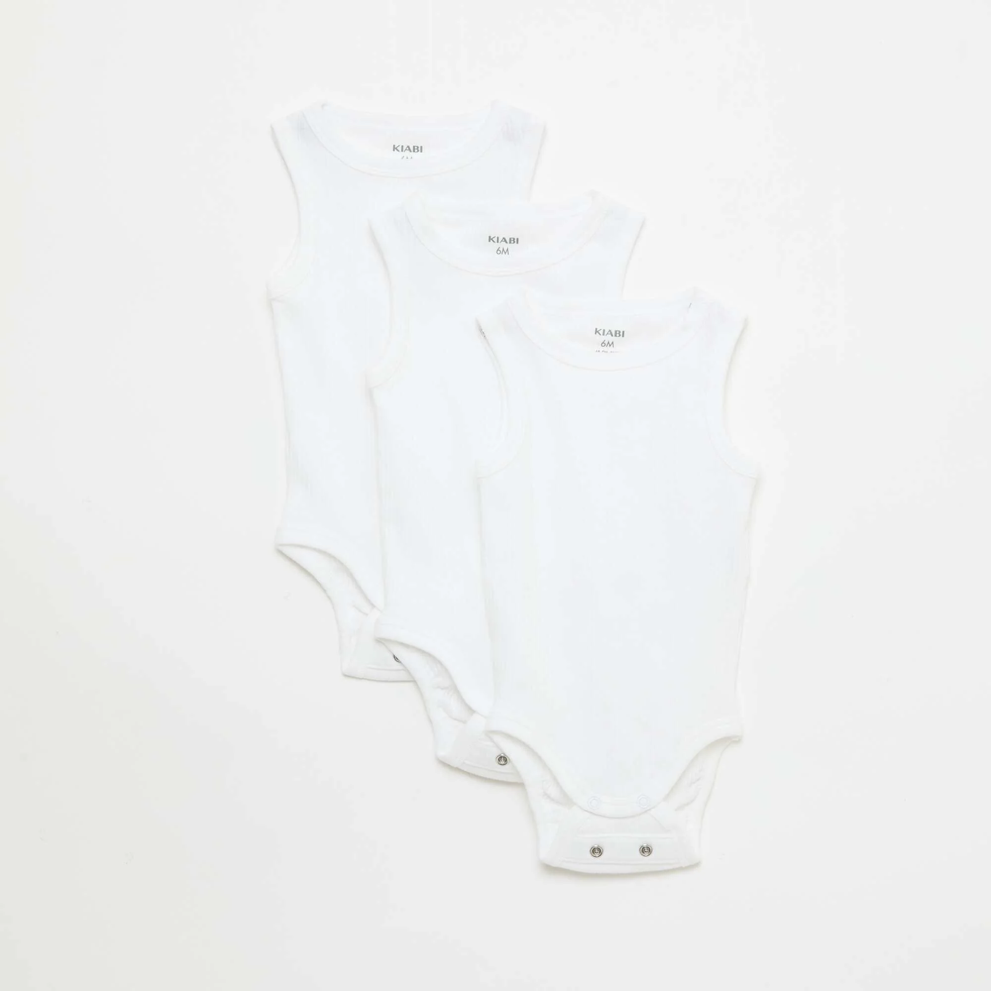Pack of 3 plain grow-with-them strappy bodysuits WHITE