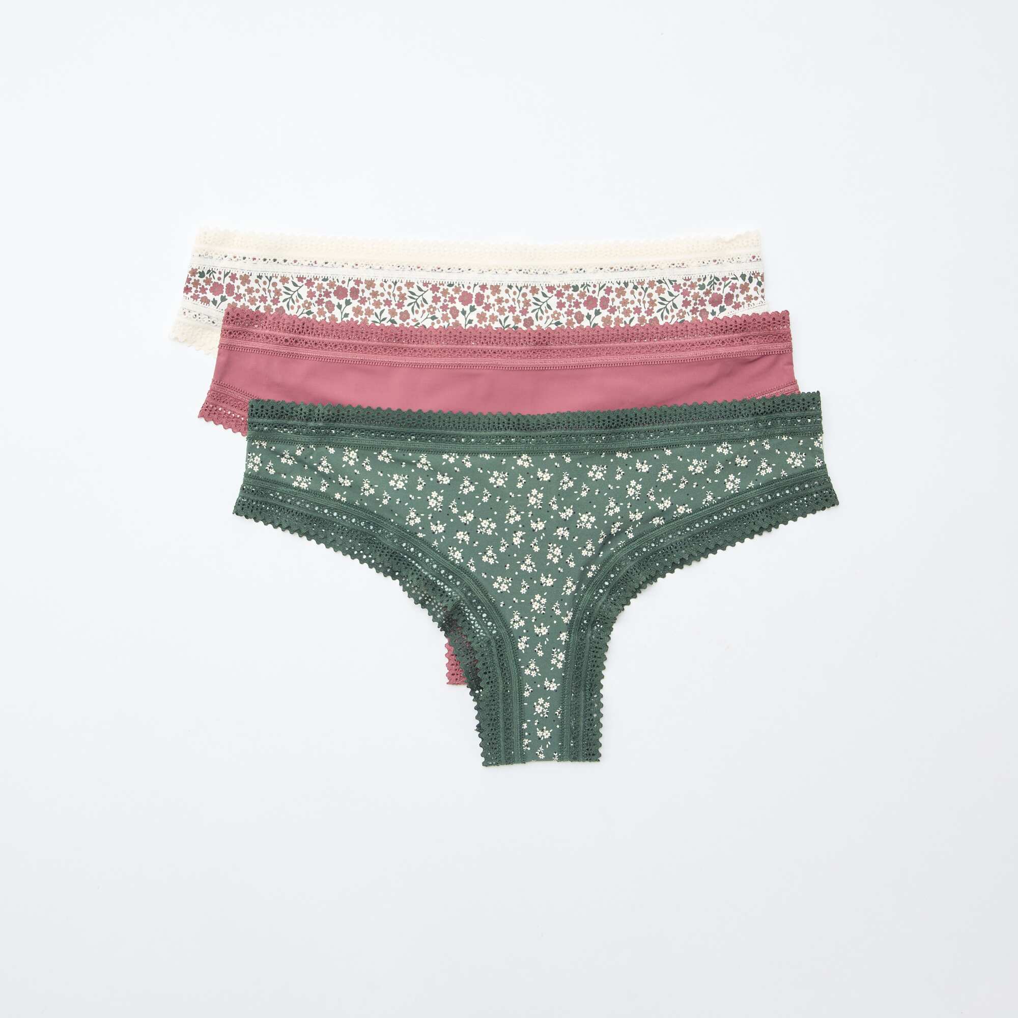 Pack of 3 printed microfibre tanga briefs GREEN