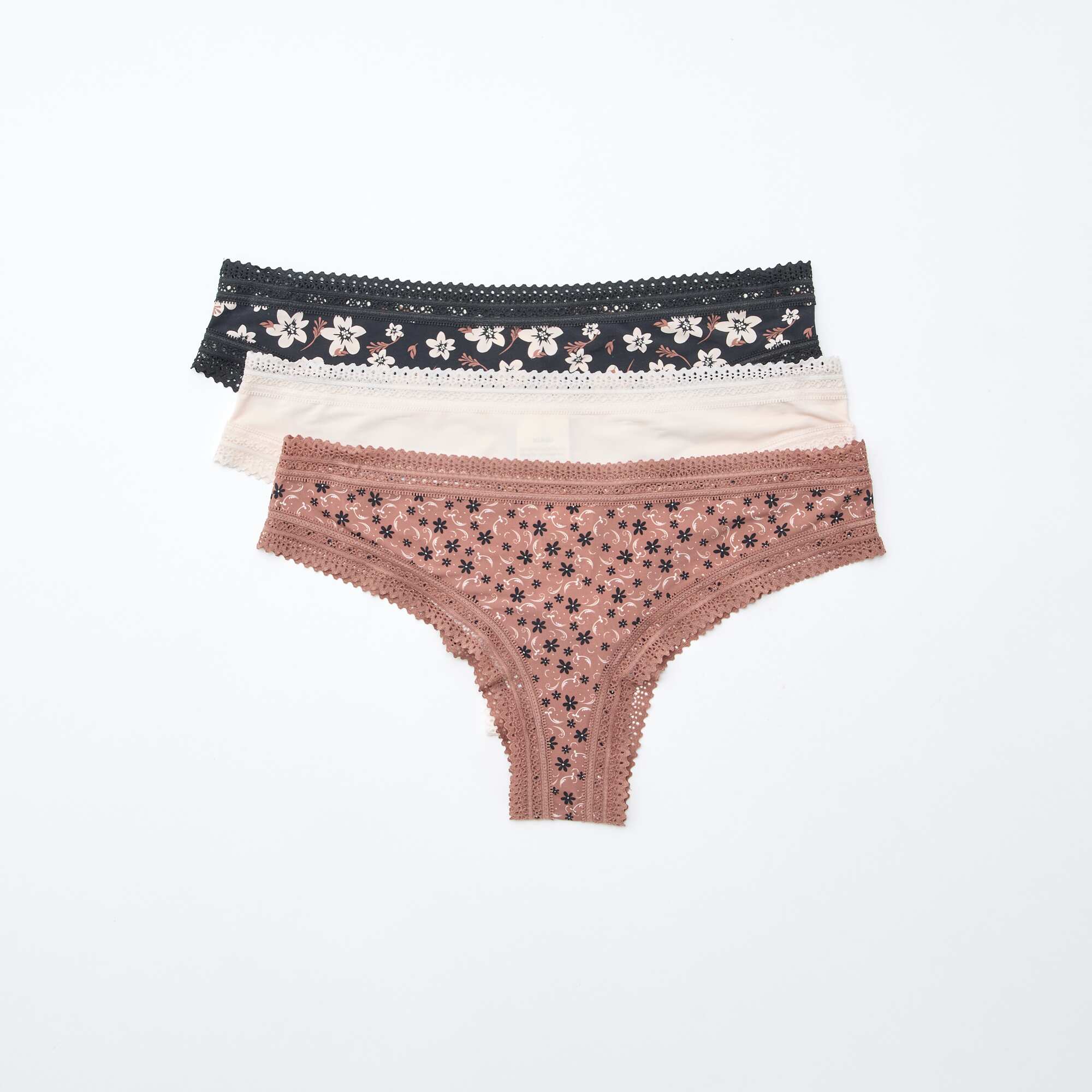 Pack of 3 Printed Microfibre Thongs BLACK