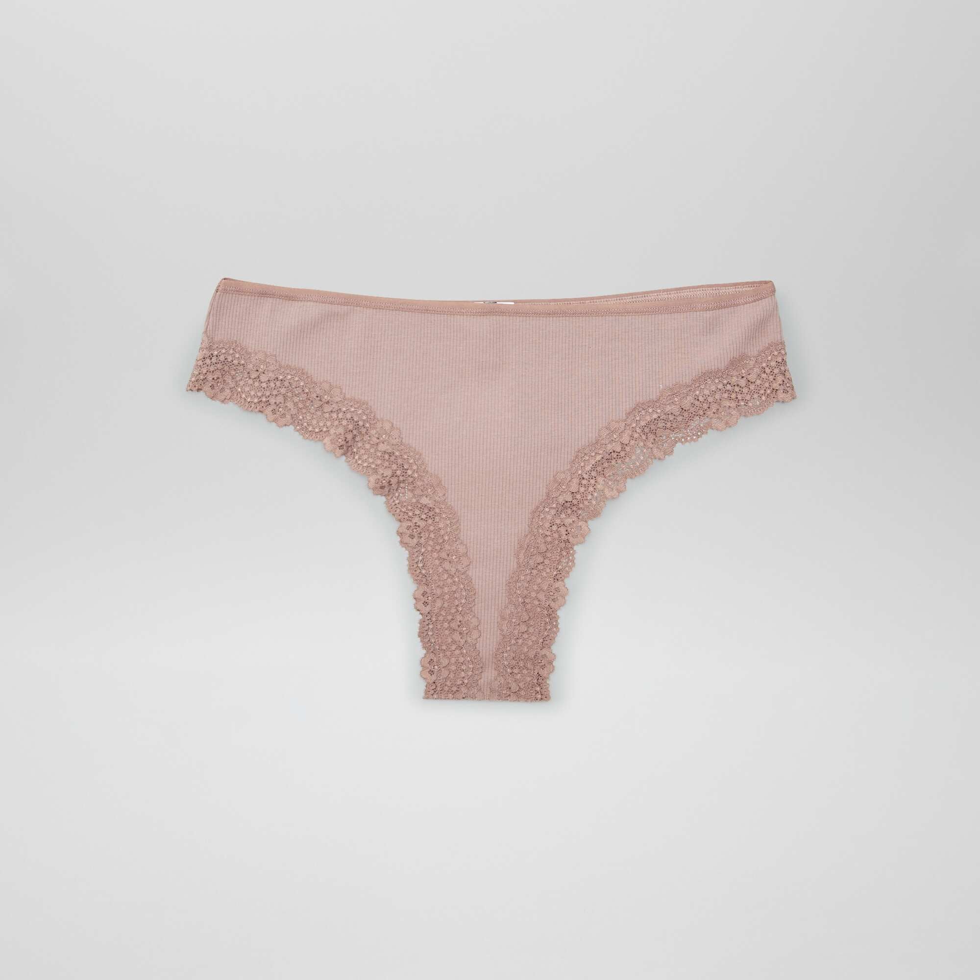 Pack of 3 ribbed knit tanga briefs prune browns - Image 3