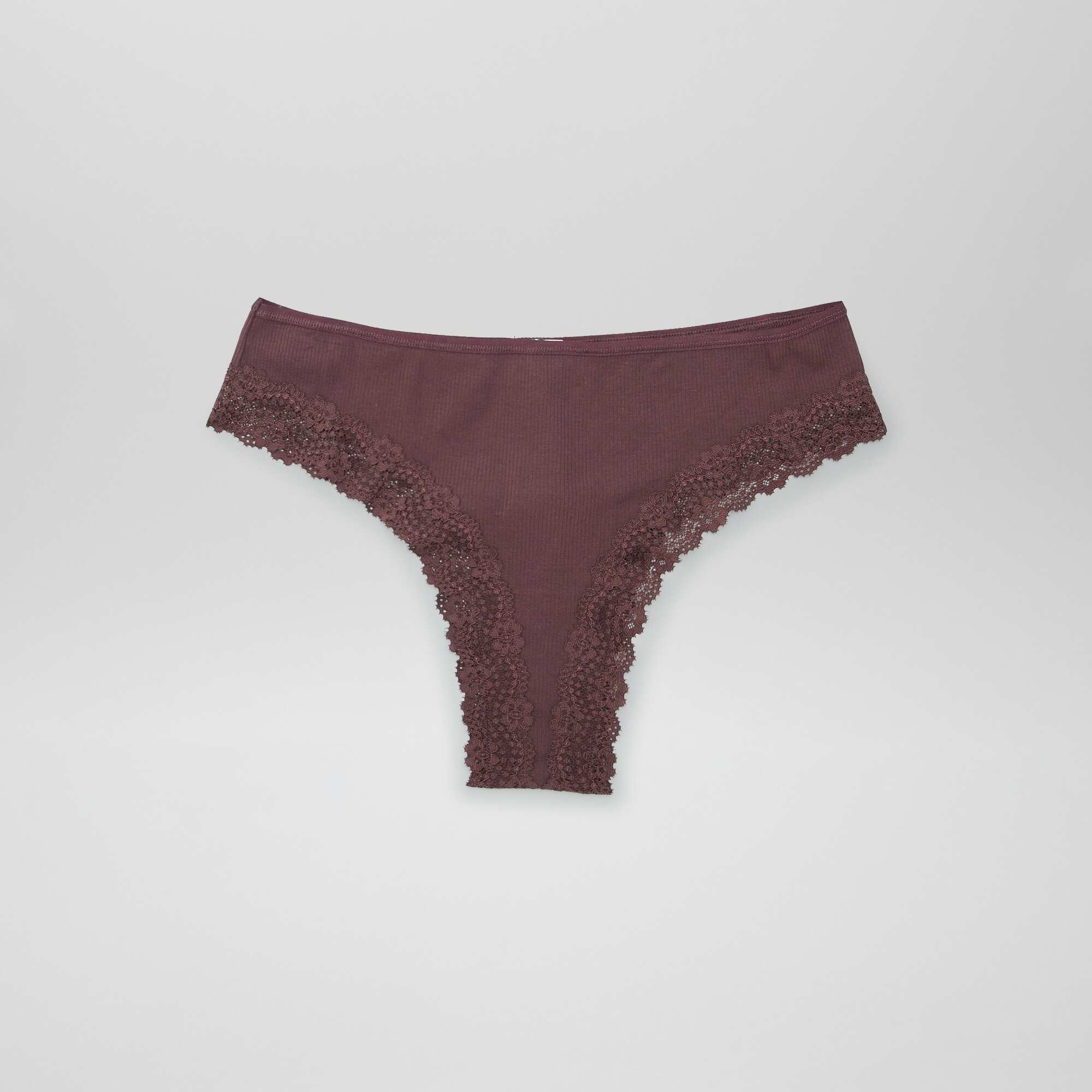 Pack of 3 ribbed knit tanga briefs prune browns - Image 4