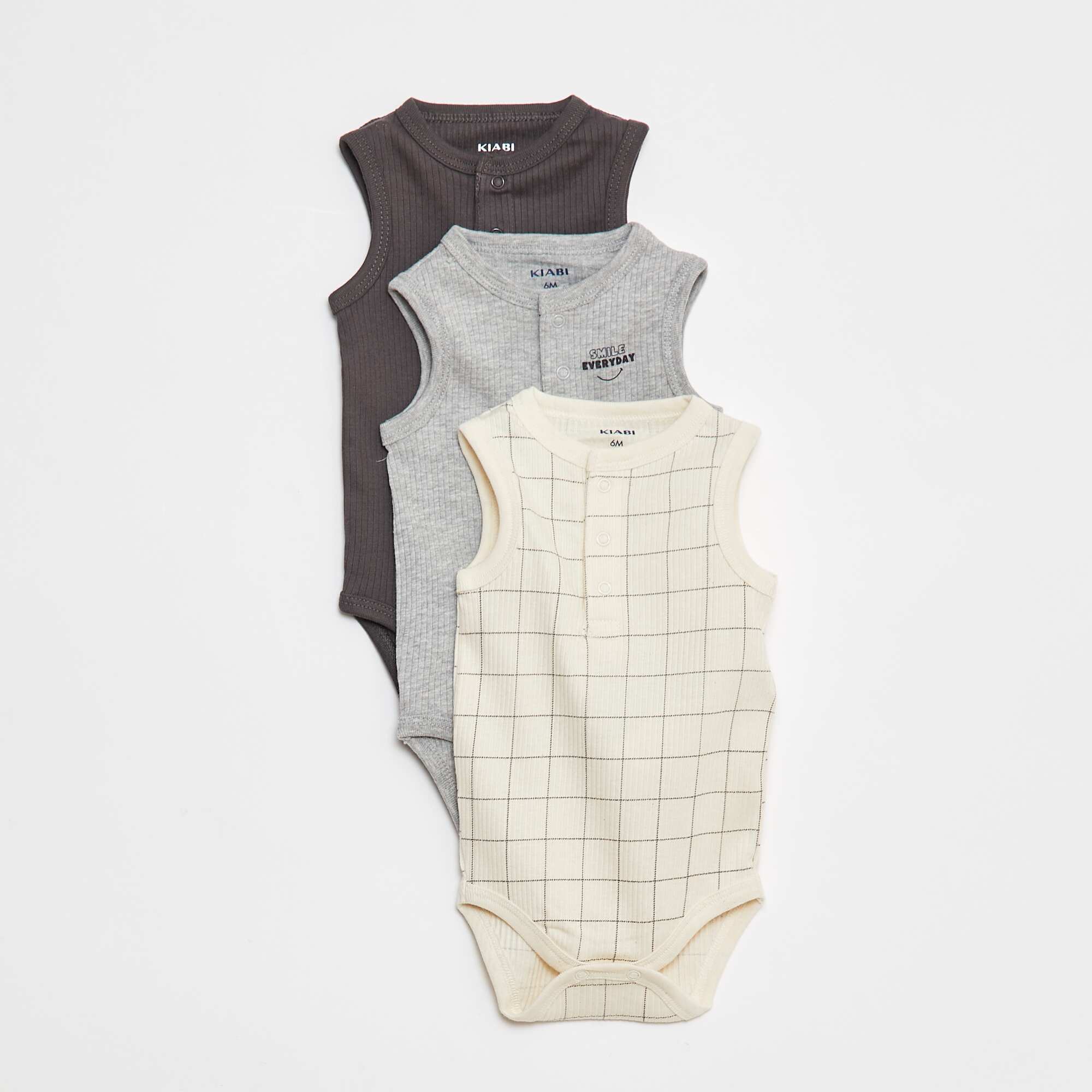 Pack of 3 sleeveless ribbed bodysuits BEIGE