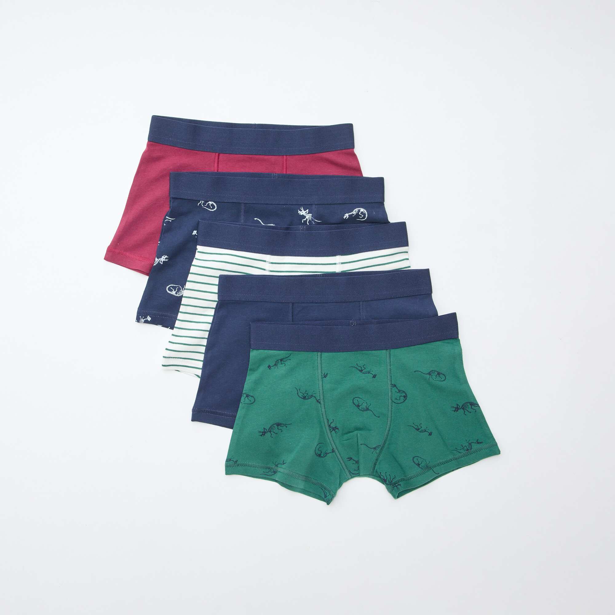 Pack of 5 pairs of plain and printed boxer shorts BLUE