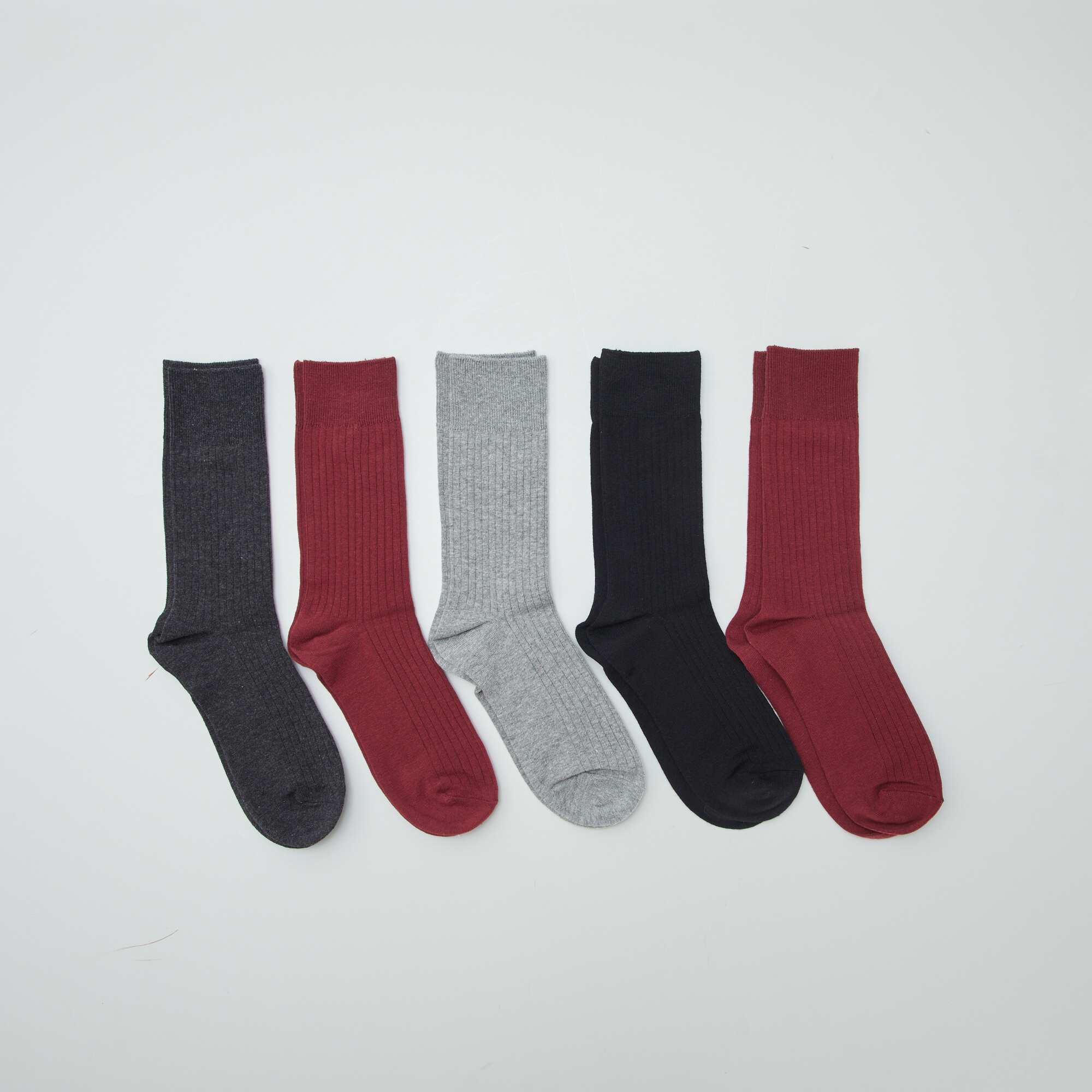 Pack of 5 pairs of ribbed socks burgundy - Image 2