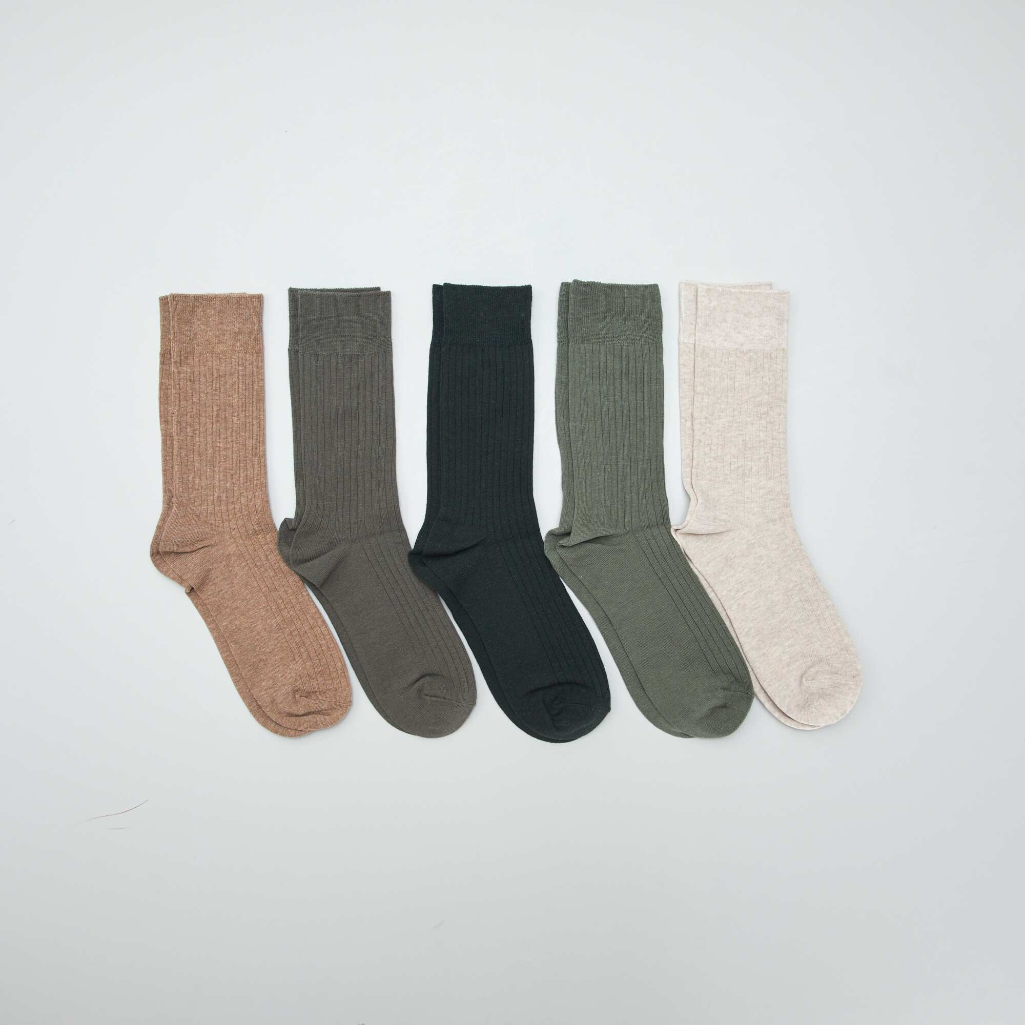 Pack of 5 pairs of ribbed socks KHAKI - Image 2
