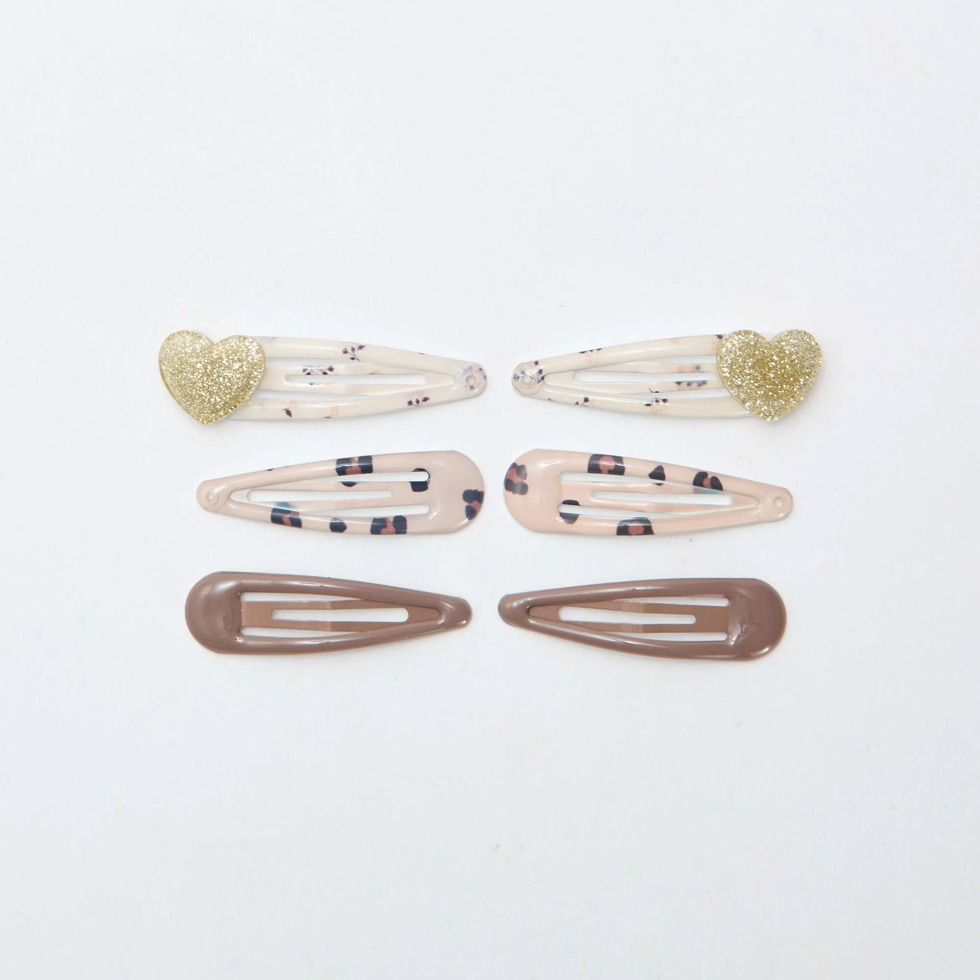 Pack of 6 snap hair slides BROWN