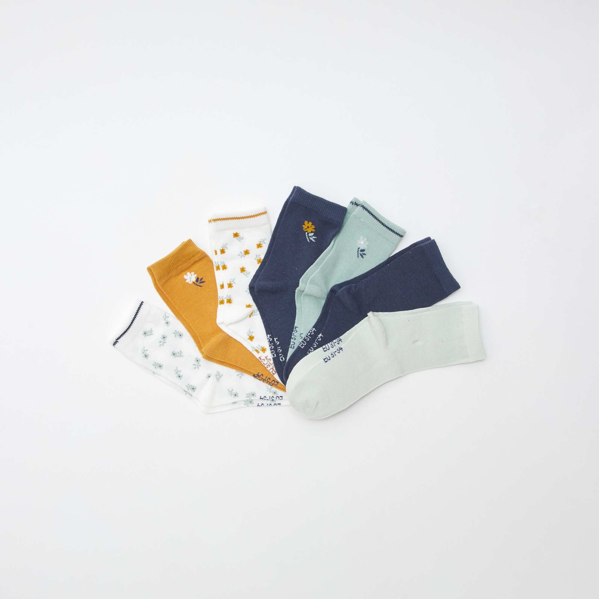 Pack of 7 pairs of crew socks GREEN
