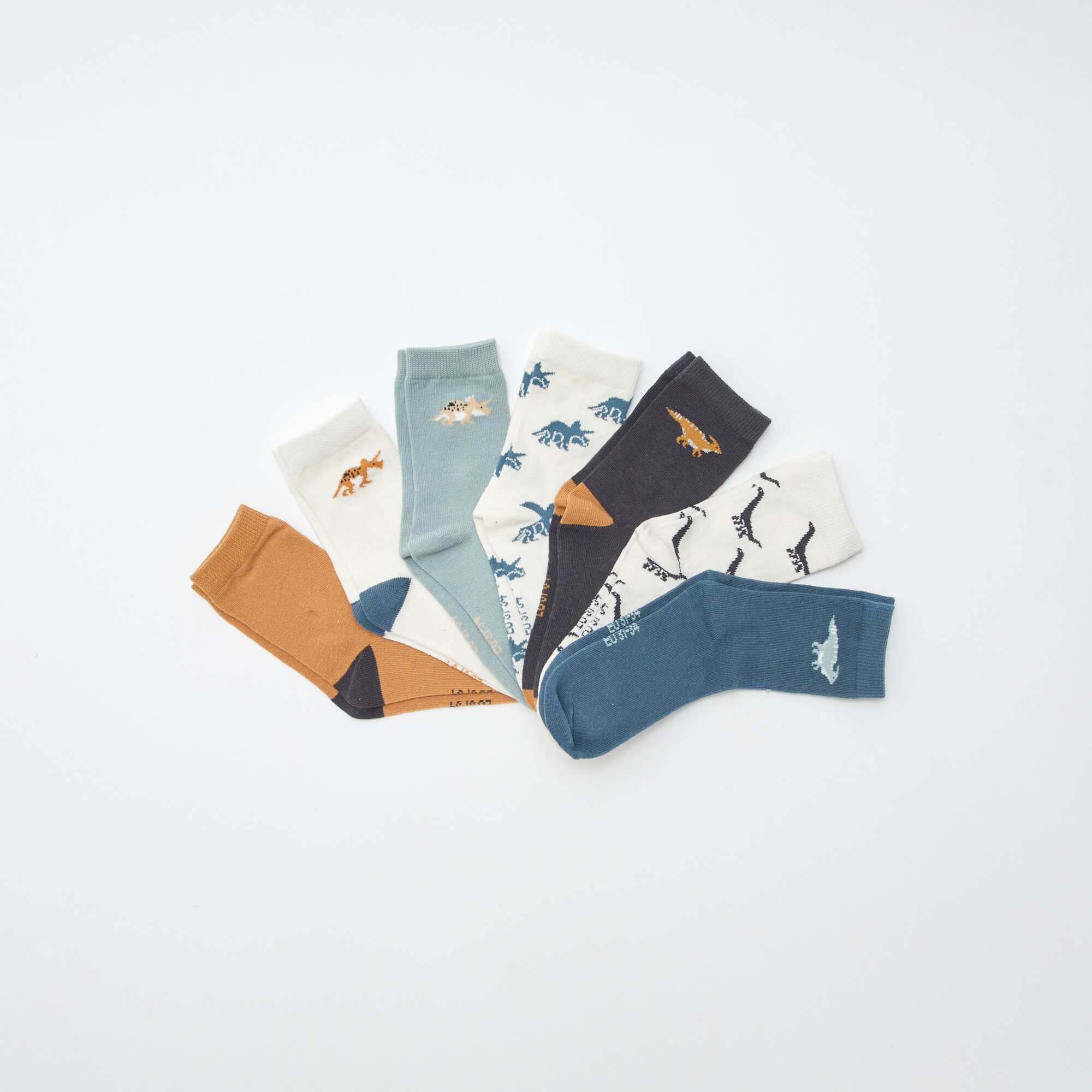 Pack of 7 pairs of printed socks BEIGE