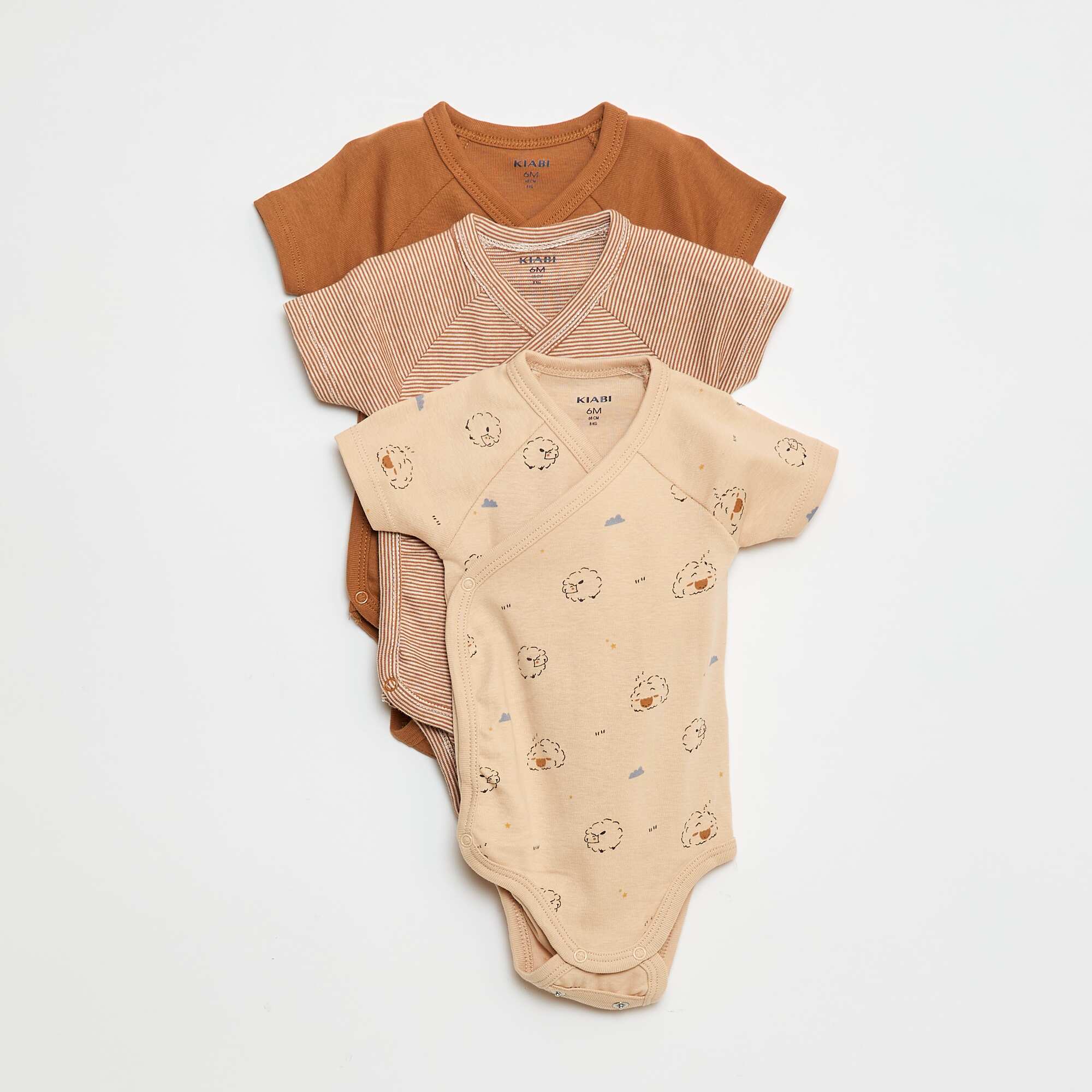 Pack of short-sleeved bodysuits - 3-piece set BEIGE