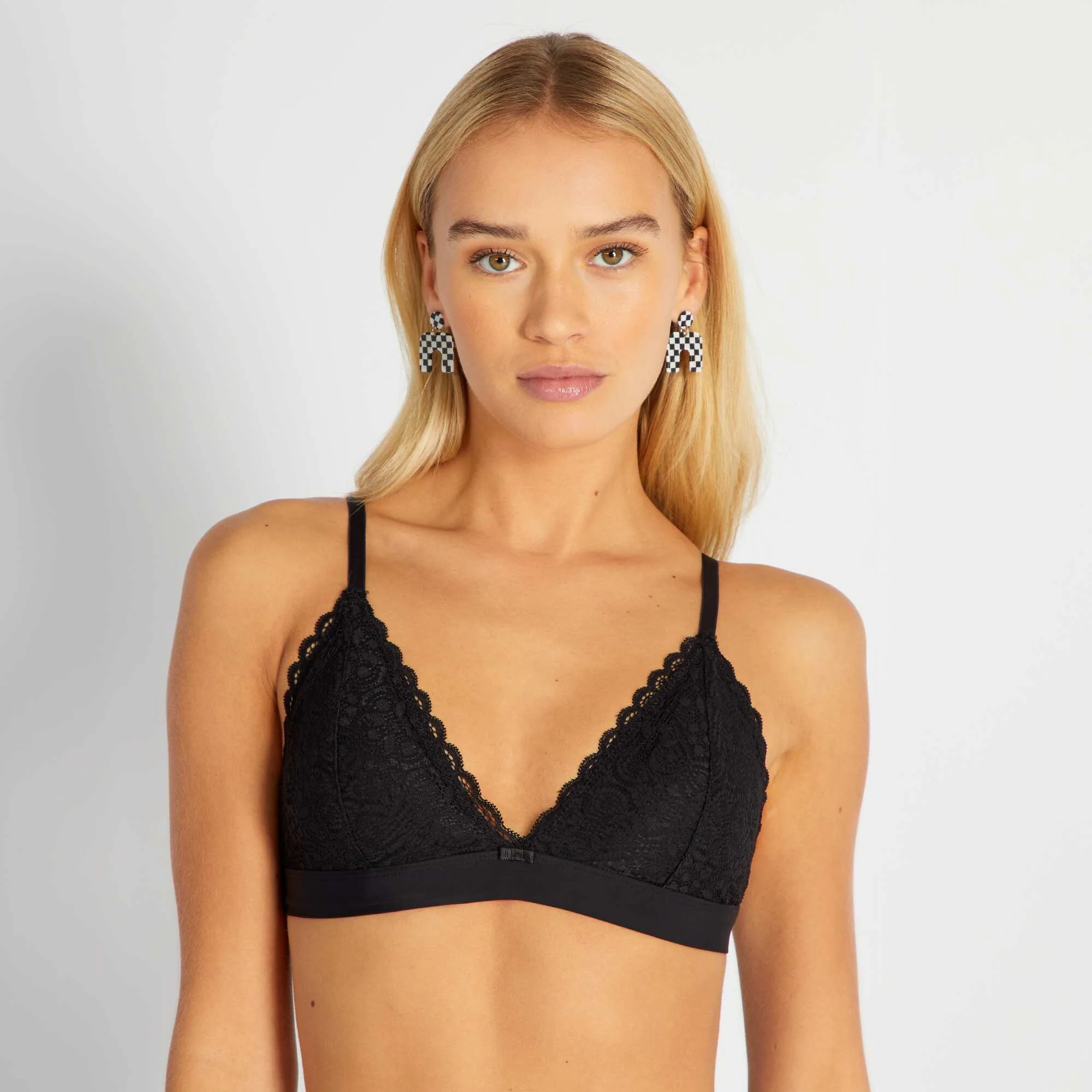 Padded lace triangle bra black - Image 4