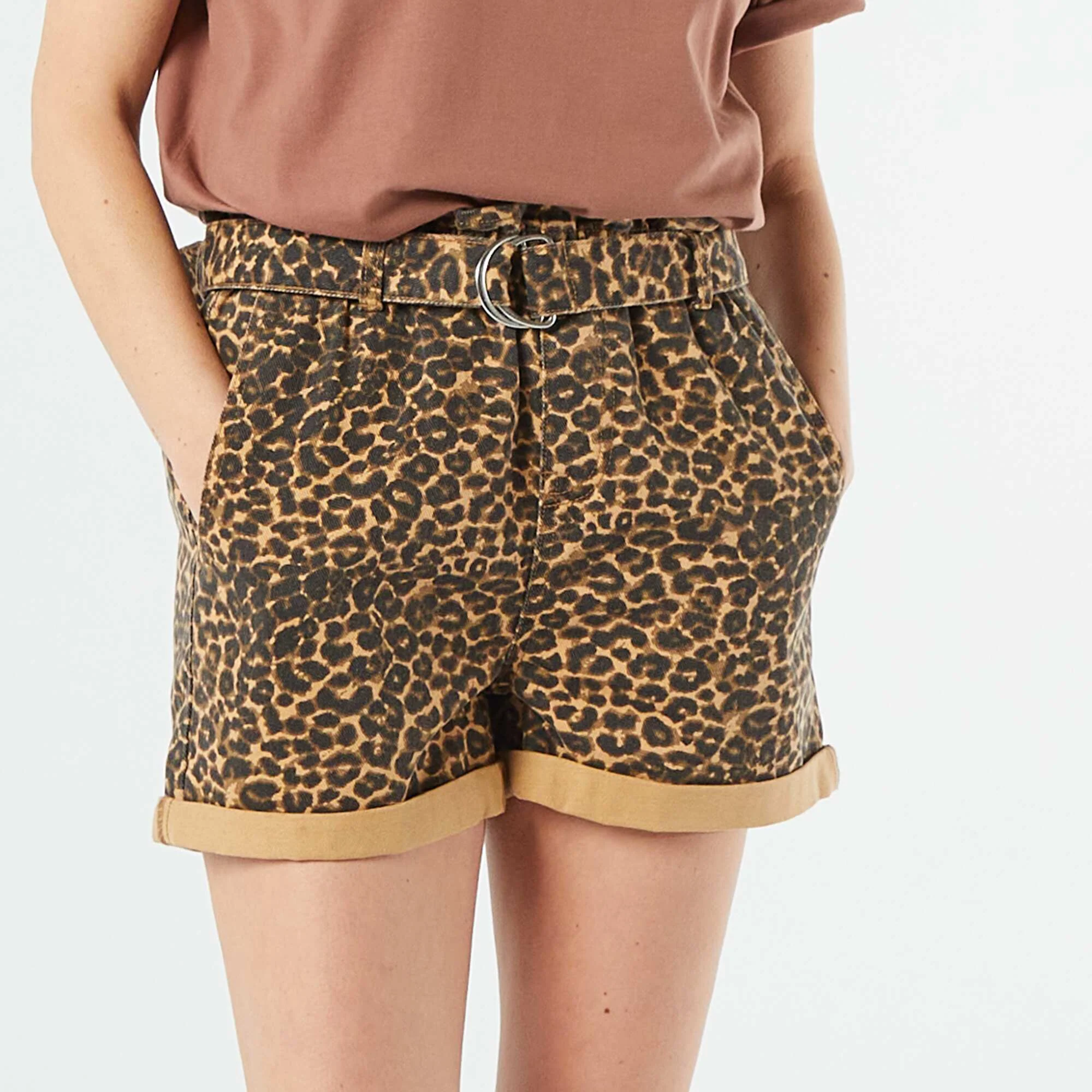 Paperbag shorts with belt BEIGE - Image 3
